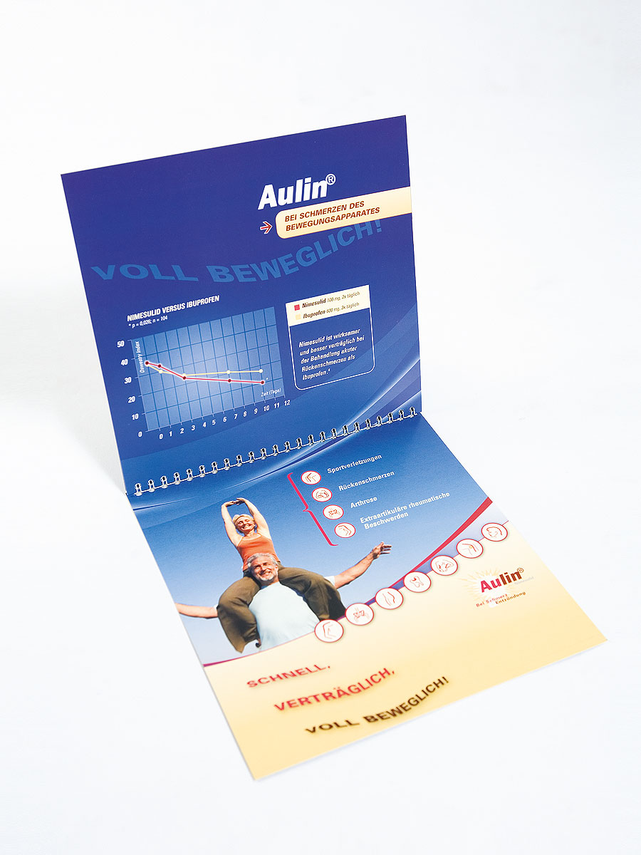 Innenseite des Aufstellers mit Wire-O-Bindung