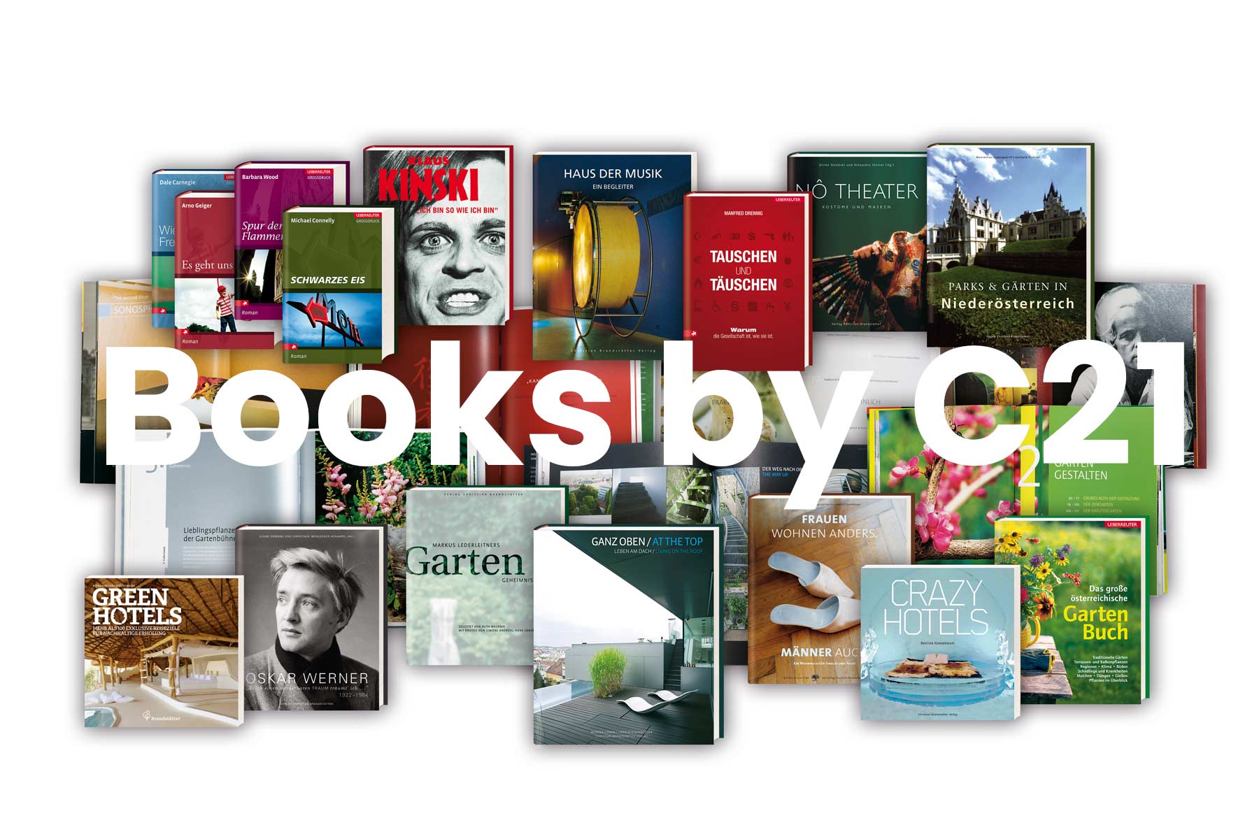 Montage aller Bücher die C21 umgesetzt hat: Buchdesign, Entwurf, Layout, Reinzeichnung