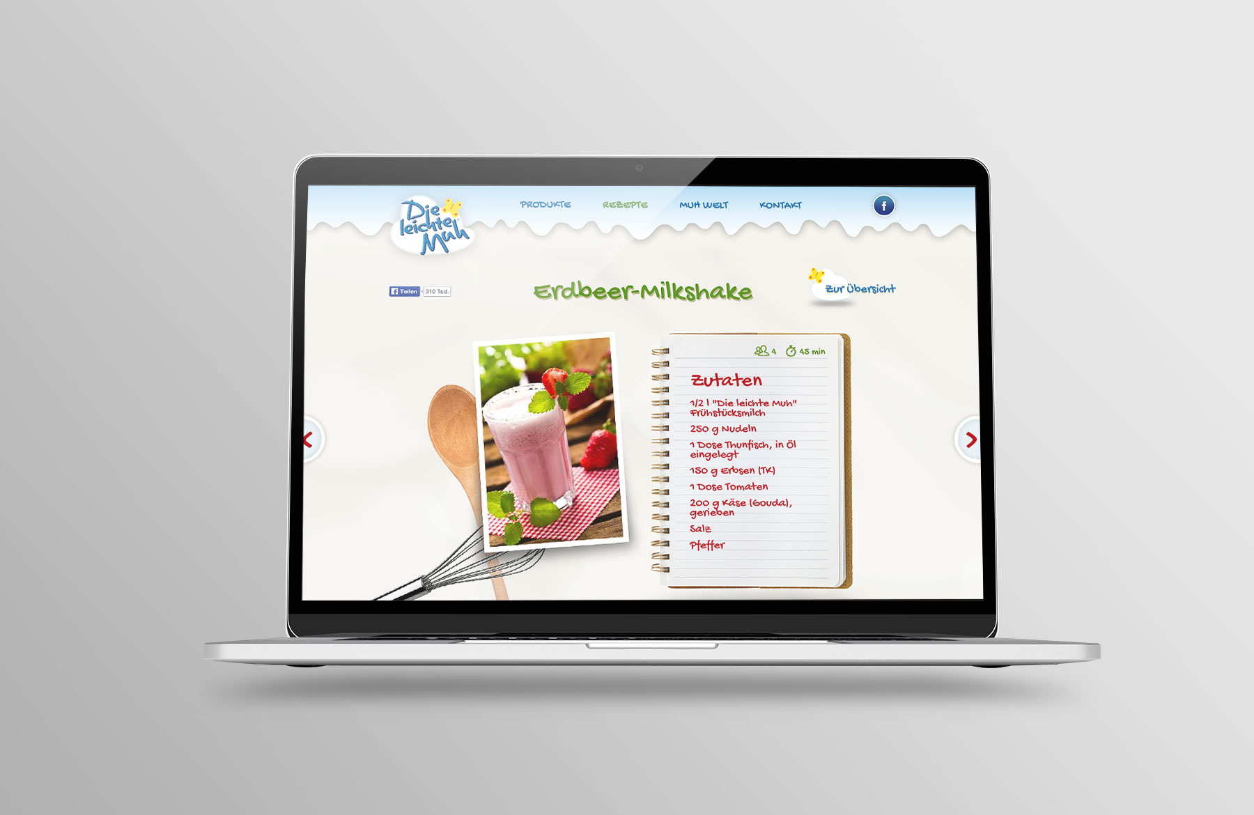 Laptop Ansicht Rezept Detailseite Erdbeer Milchshake