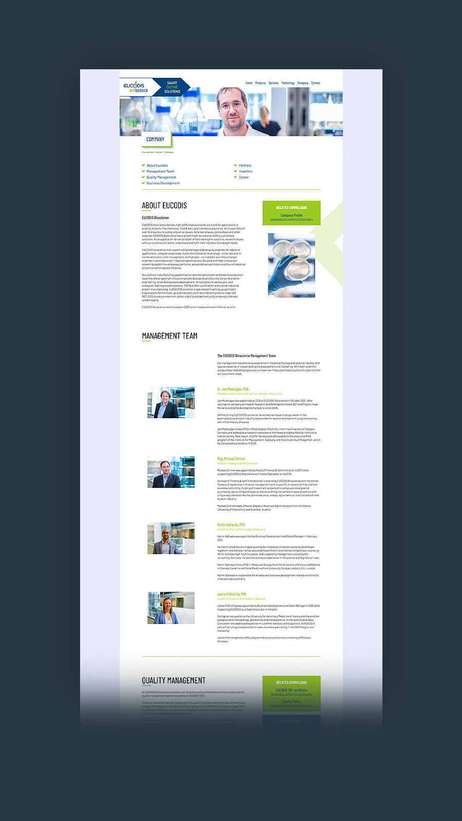 Screenshot Innenseite Unternehmen