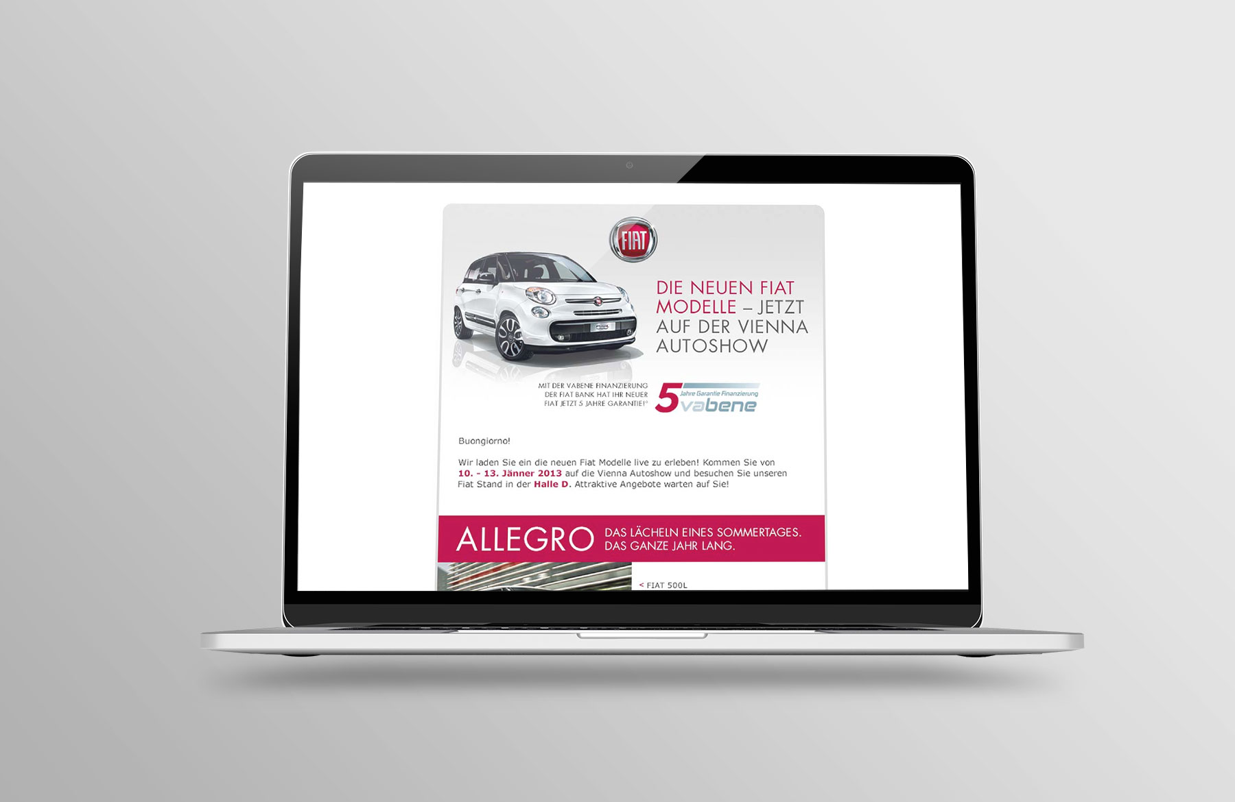 Laptop Ansicht eines Fiat Newsletters