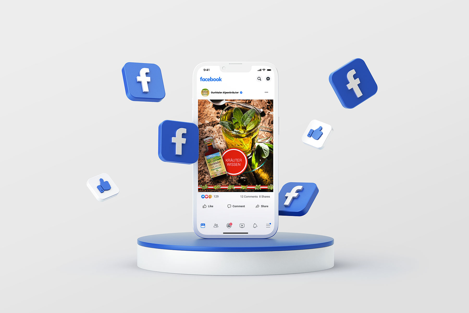 Montage mit Facebook Logos: Postingbild Kräuterwissen
