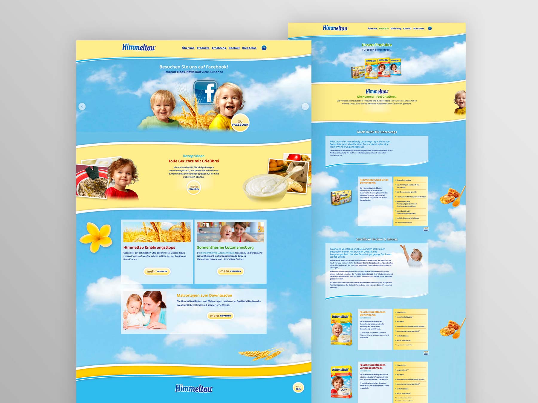 Screenshots Startseite und Innenseite Produkte himmeltau.at
