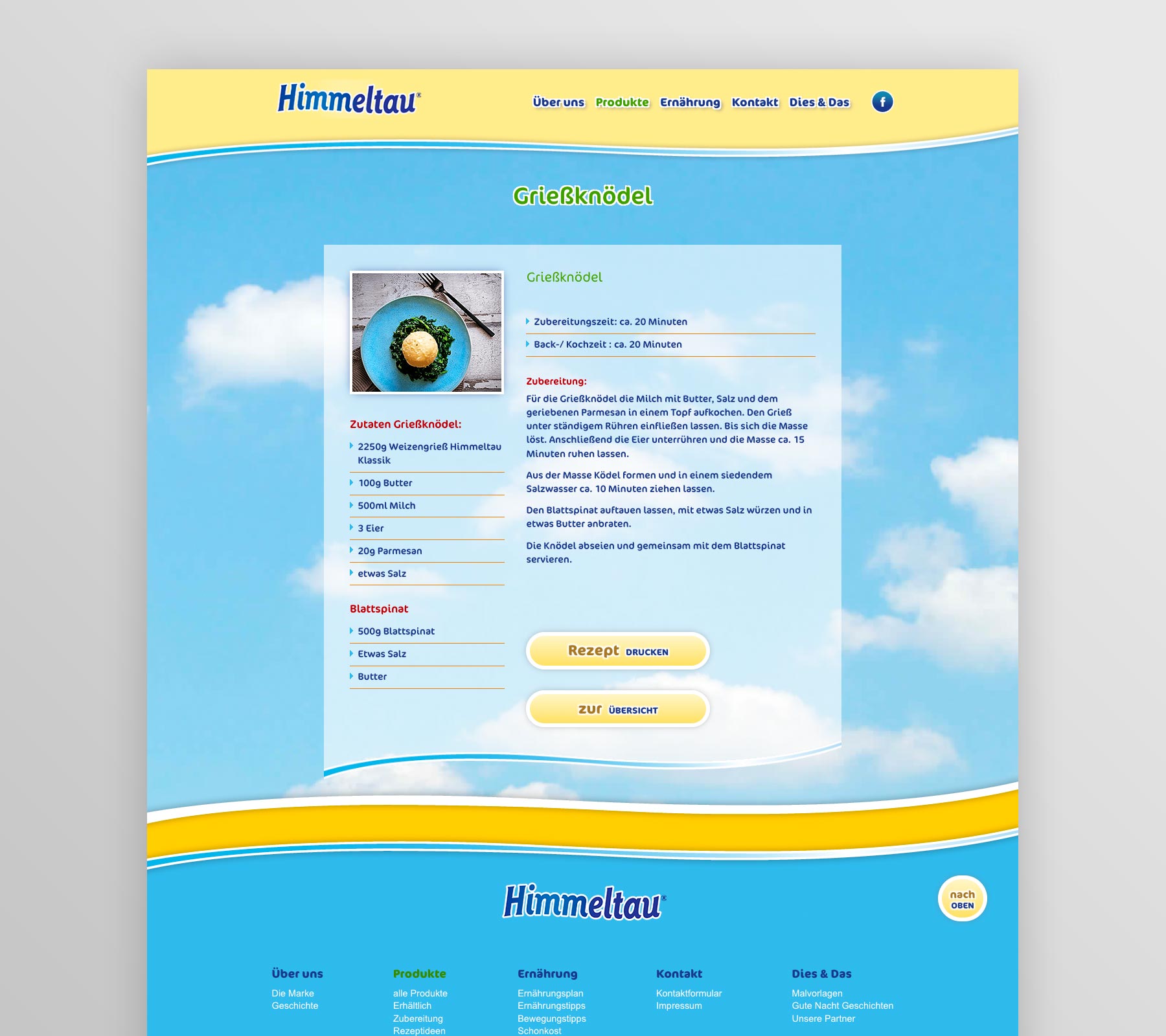 Screenshot Rezeptdetailseite Grießknödel himmeltau.at
