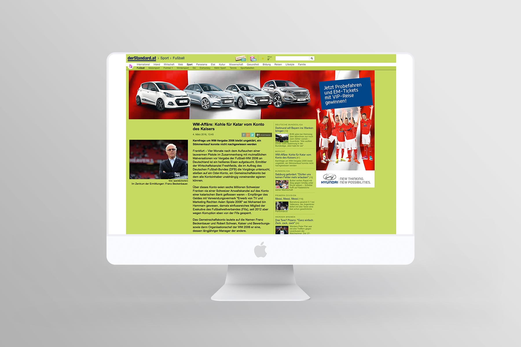 Montage Banner auf derstandard.at - Hyundai Euro Kampagne 2016
