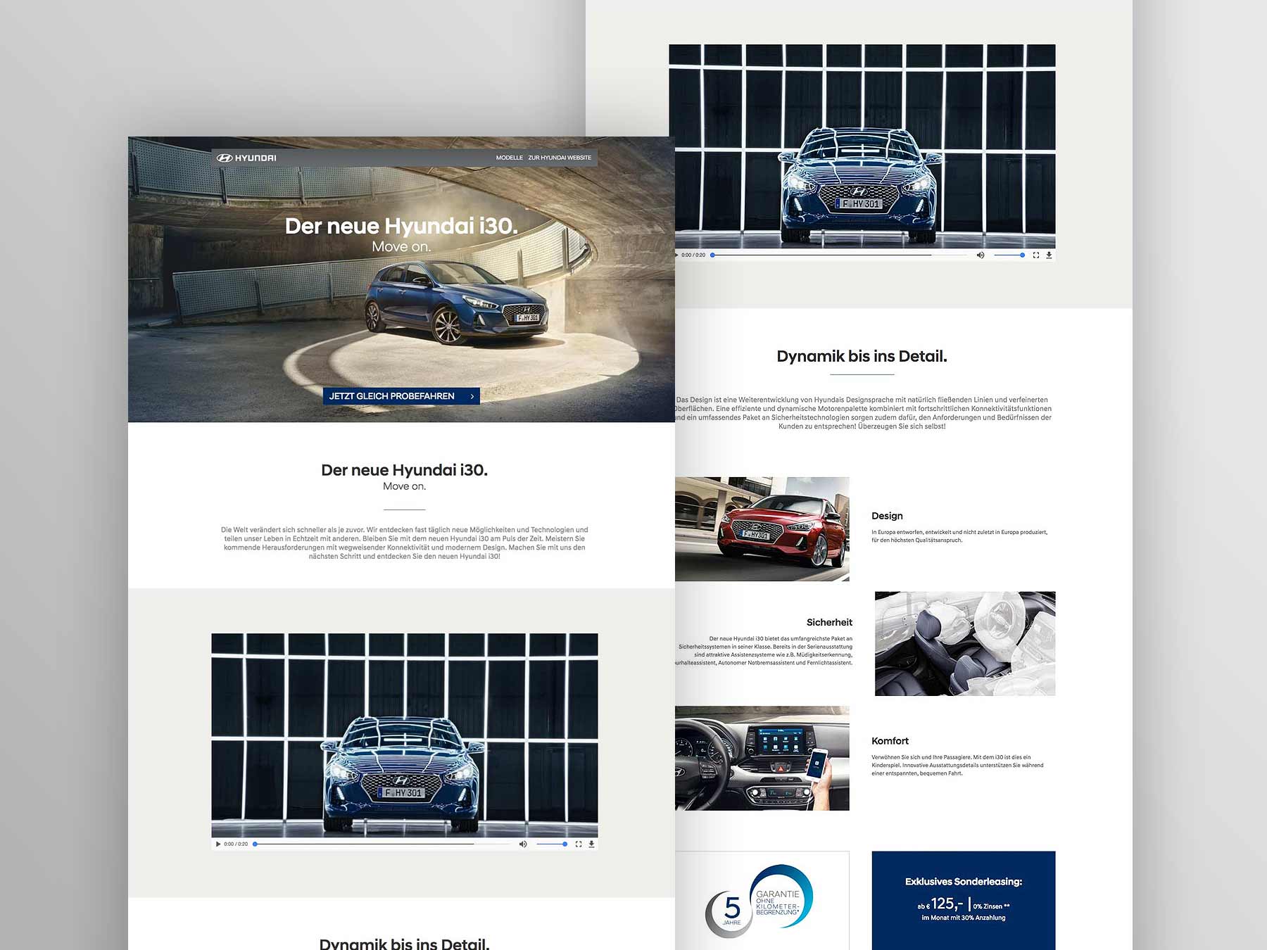 Screenshots Landingpage Hyundai i30 2017 (umgesetzt mit TYPO3)