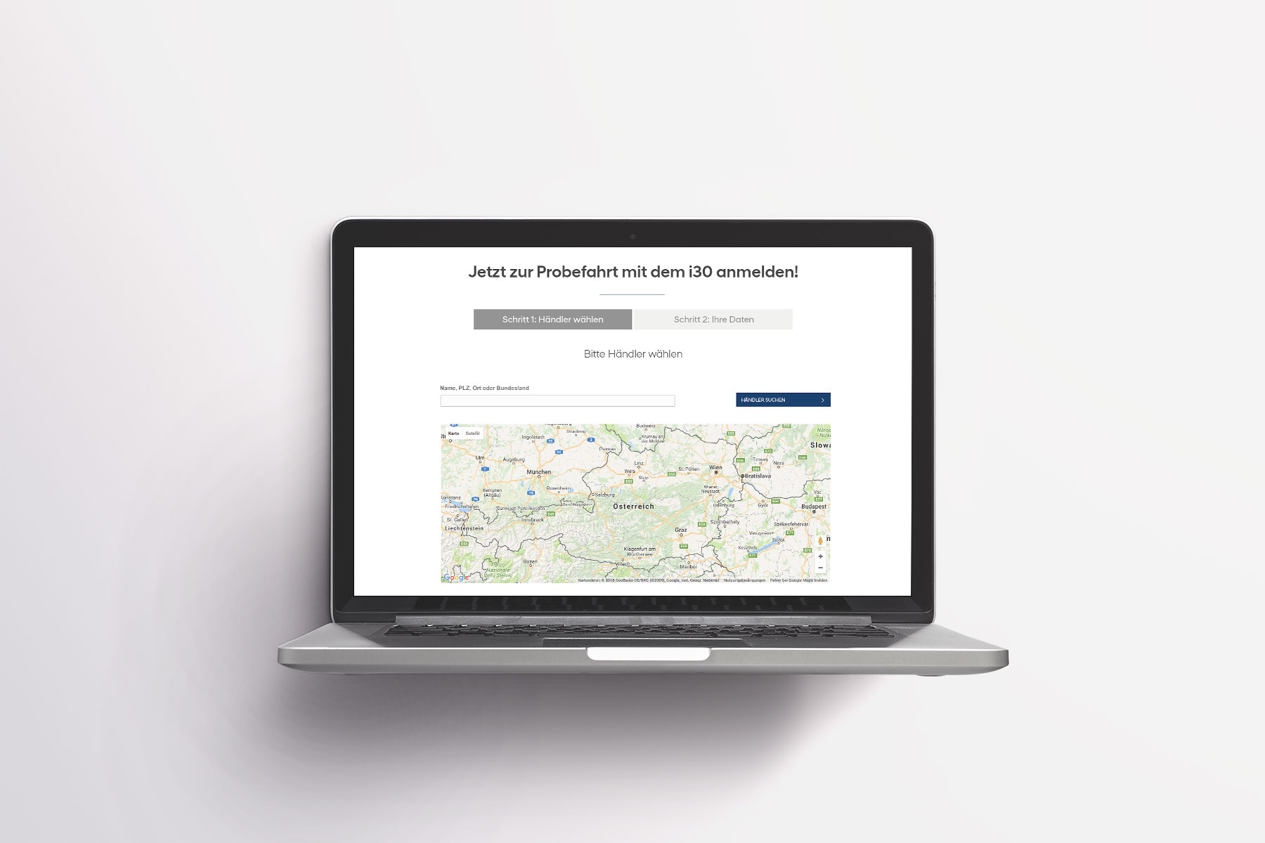 iPad Pro Ansicht Landingpage Hyundai i30 2017: Bereich Händler finden