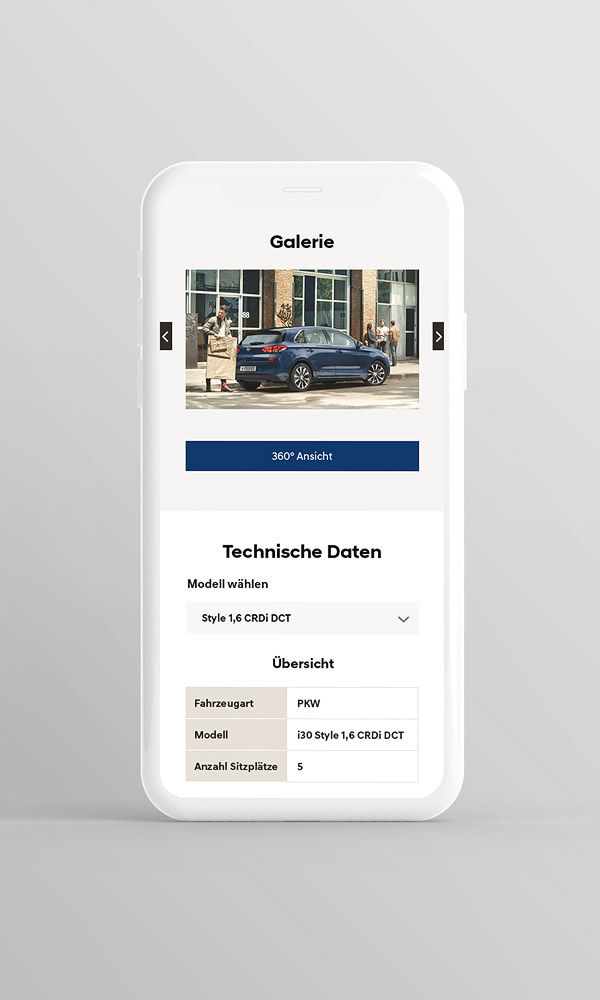 Smartphone Ansicht Detailseite Auto Hyundai Website Pitch 2017