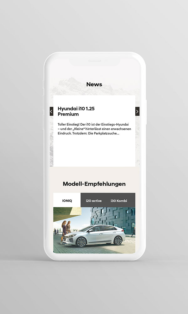 Smartphone Ansicht News & Modell Empfehlungen Hyundai Website Pitch 2017