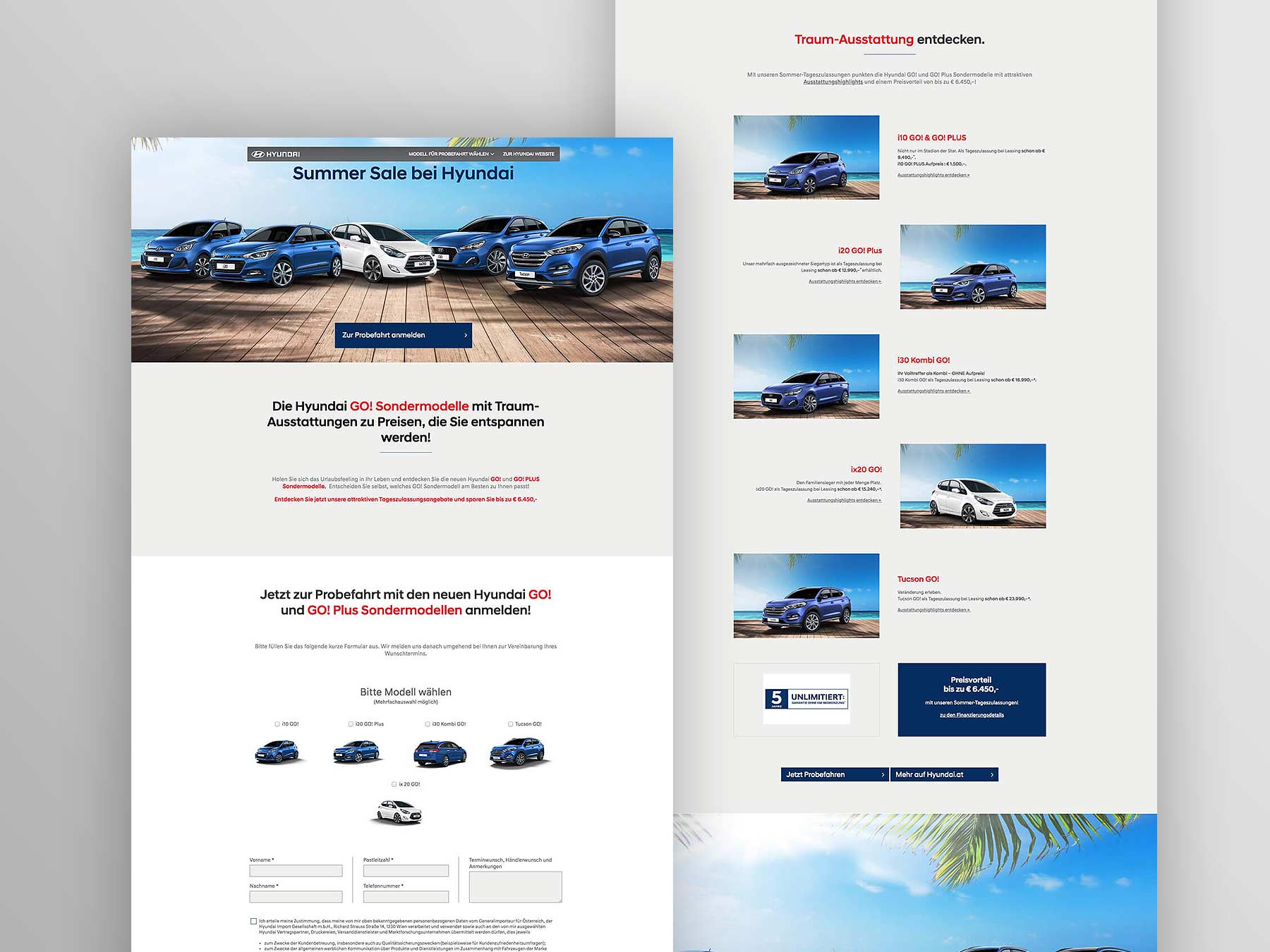 Screenshot Landingpage Hyundai Sondermodelle 2018 (umgesetzt mit TYPO3)