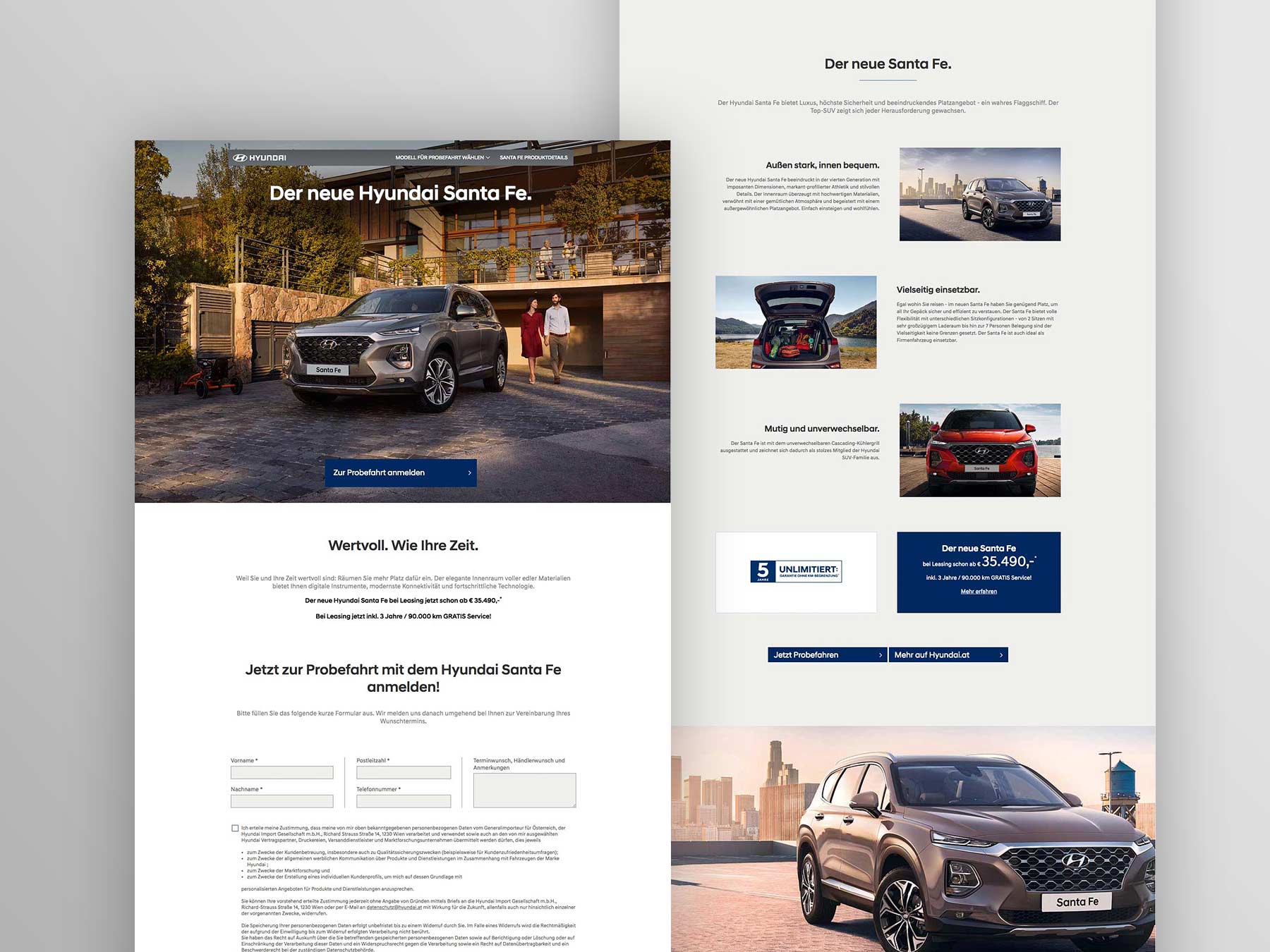 Screenshot Landingpage Hyundai SantaFe 2018 (umgesetzt mit TYPO3)