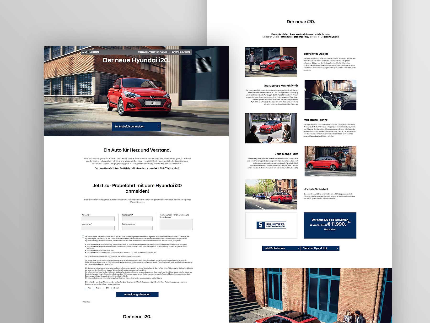 Screenshot Landingpage Hyundai i20 2018 (umgesetzt mit TYPO3)