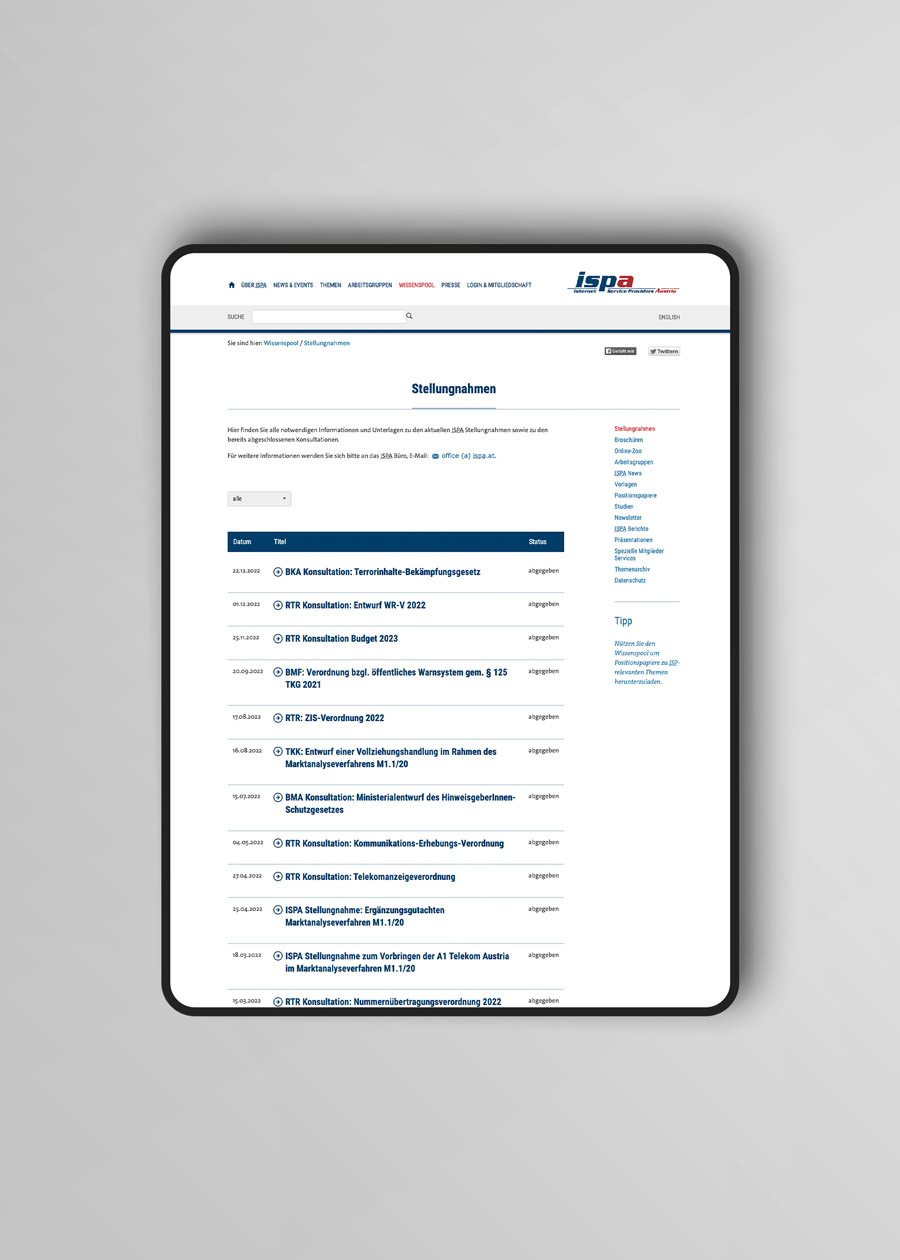 iPad Pro Ansicht Innenseite Stellungsnahmen ispa.at