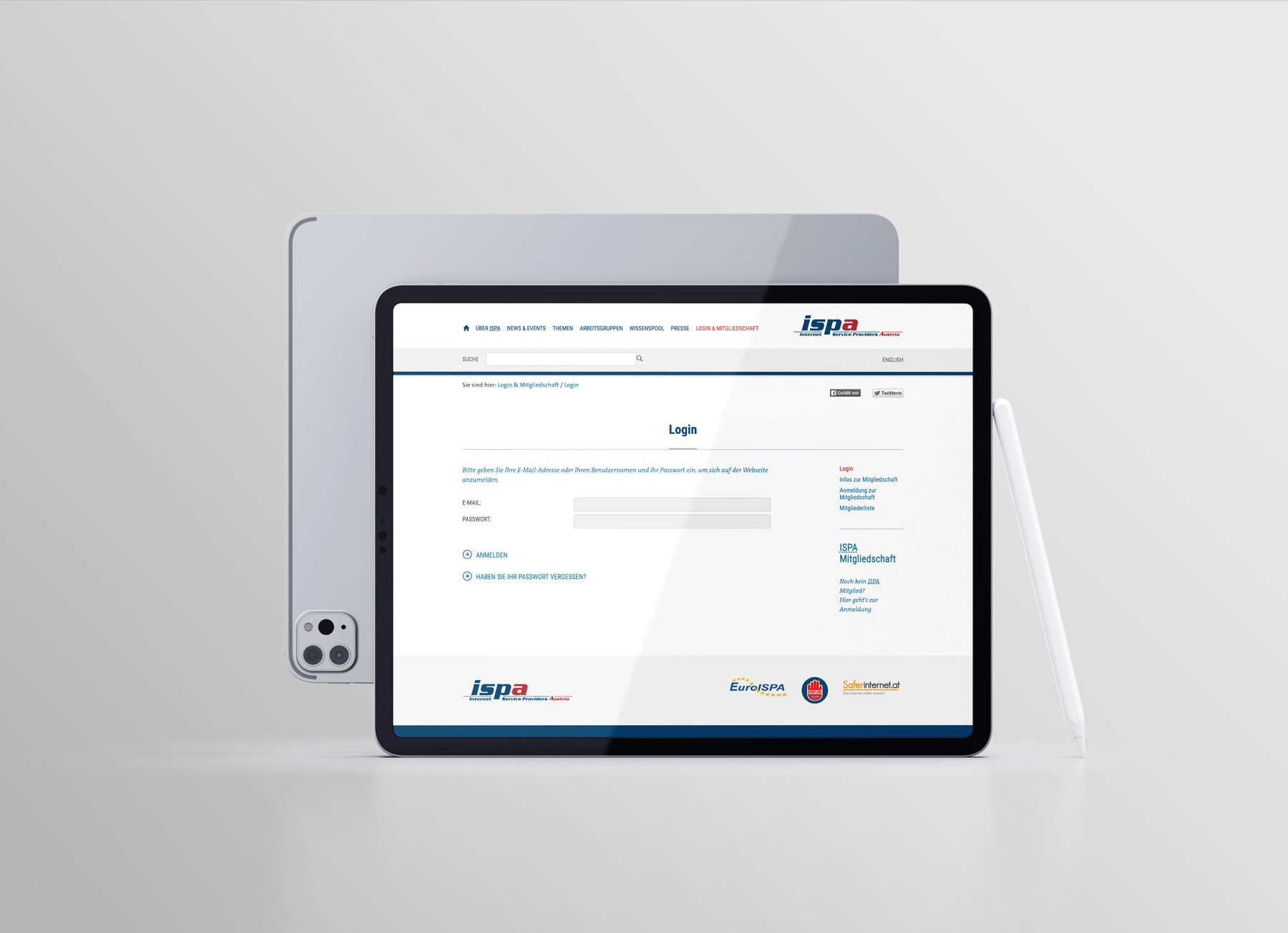 iPad Pro Ansicht Mitglieder Login ispa.at