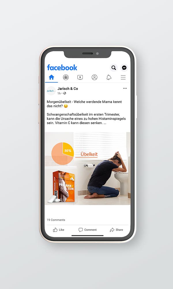 Smartphone Ansicht Facebook Posting zum Thema Übelkeit 