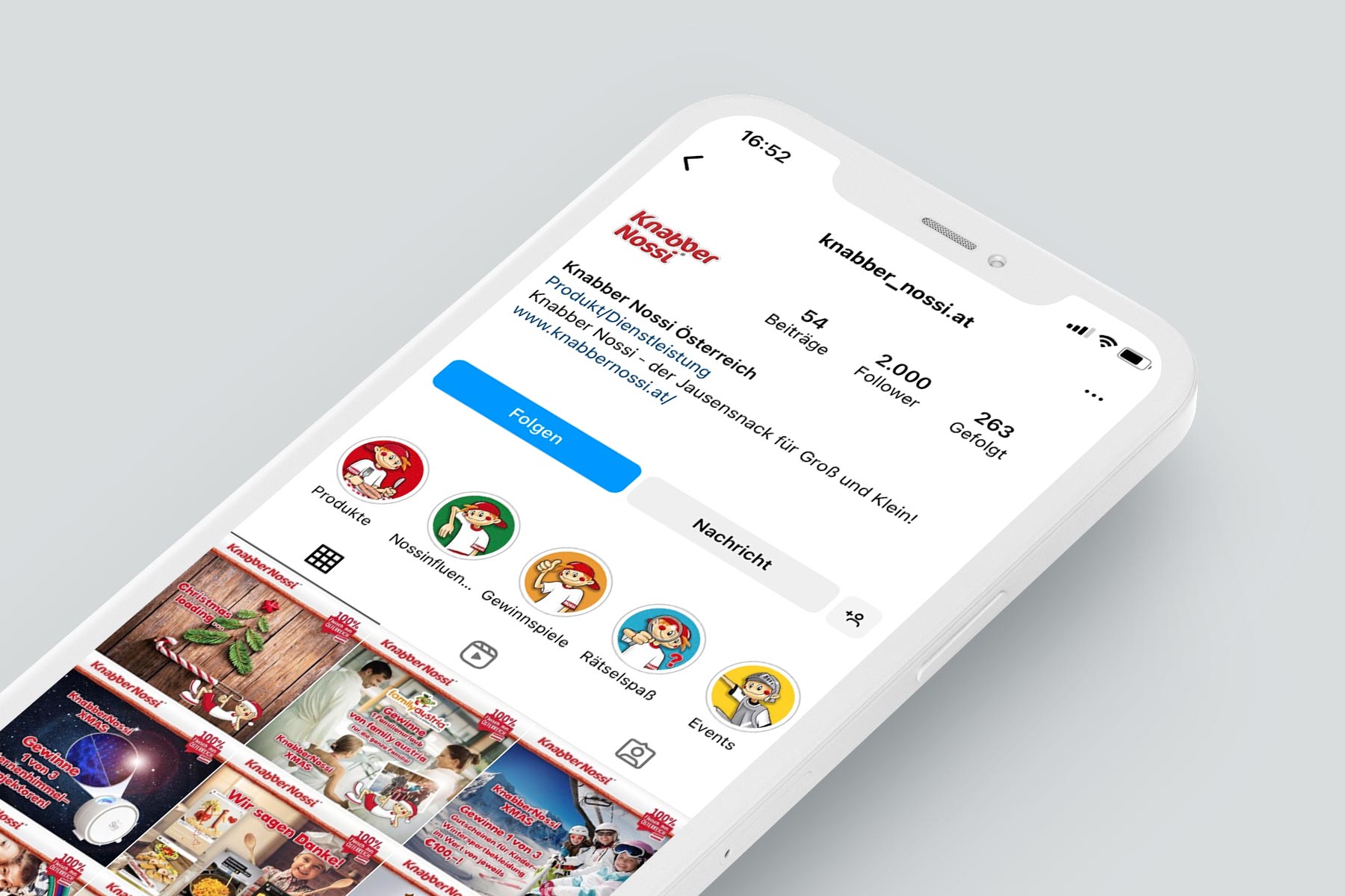 Smartphone Ansicht Instagram Fanpage Knabber Nossi
