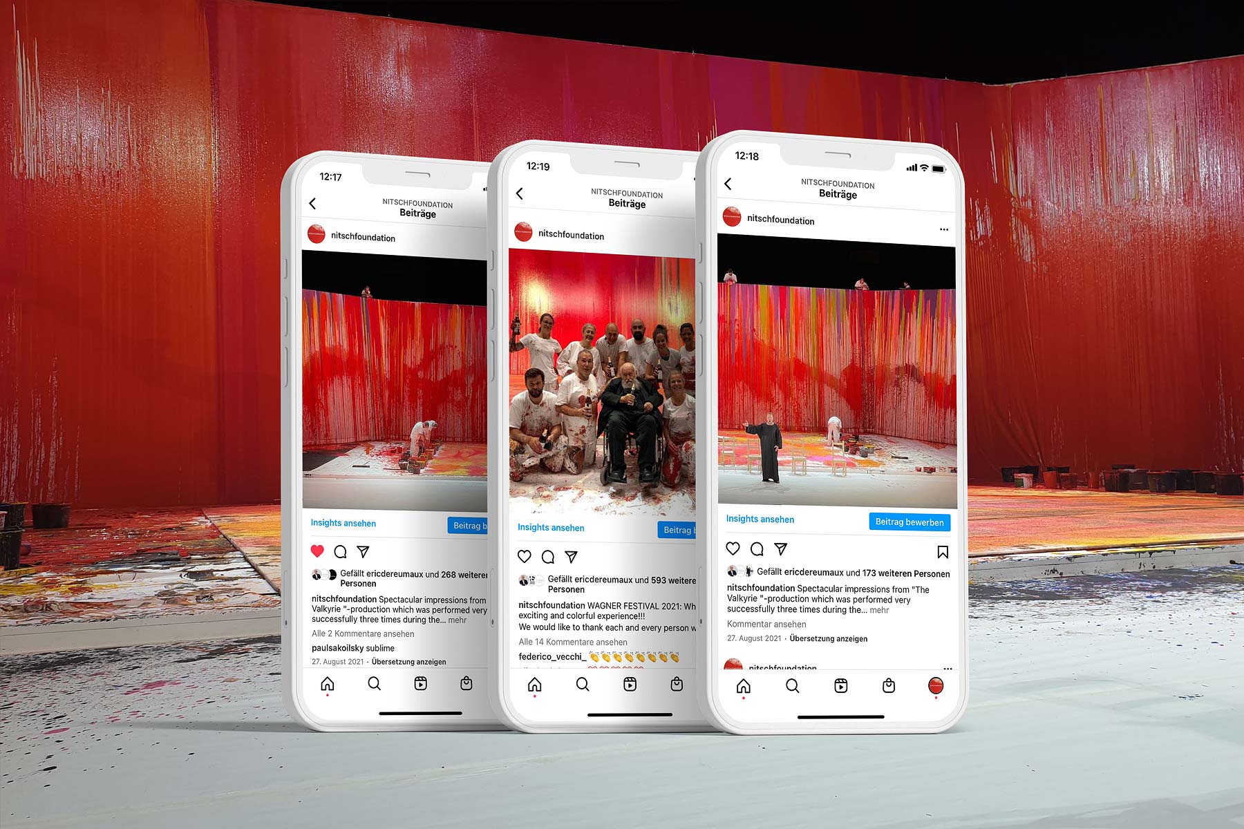 3 Smartphones mit Beispielpostings