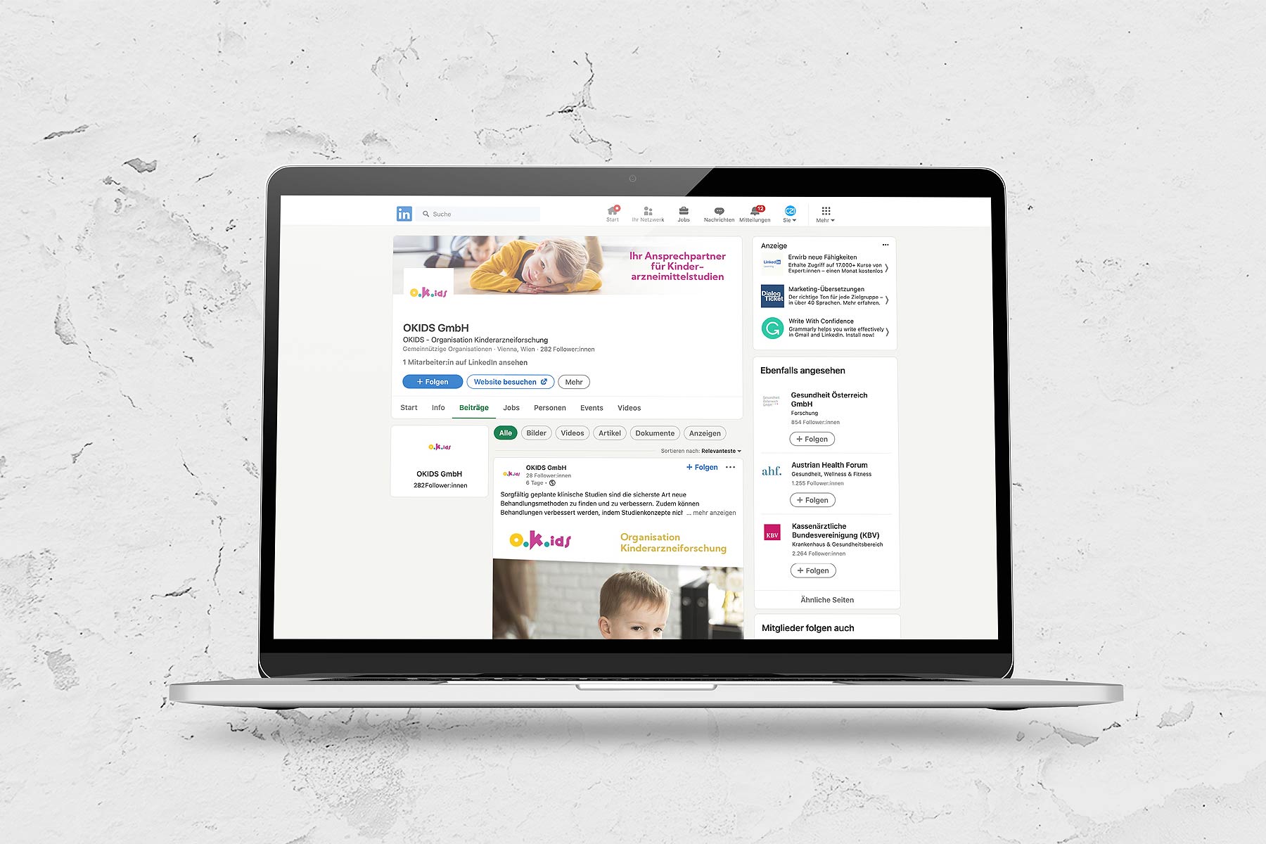 Desktop Ansicht LinkedIn Profil okids