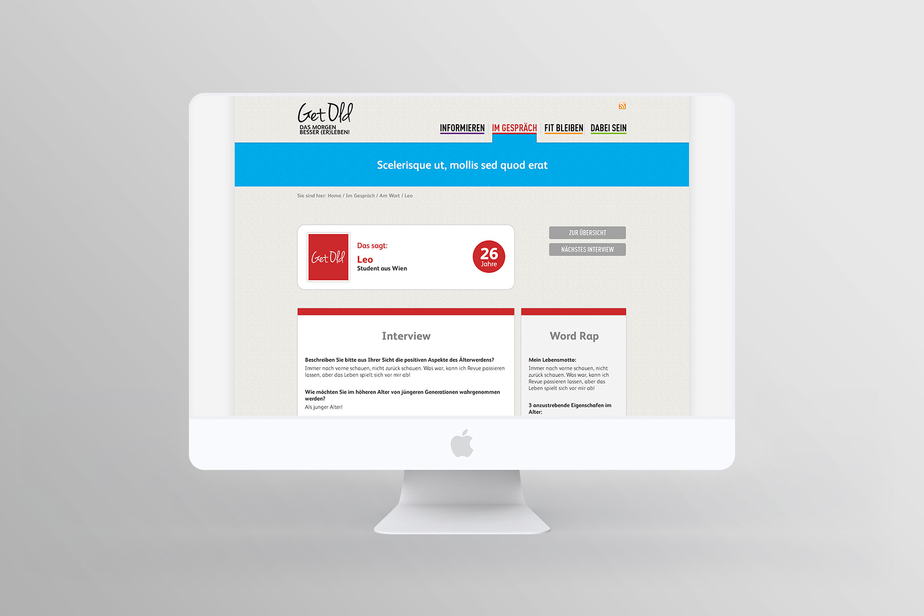 Screendesign Innenseite Interview Kampagne GetOld 2014