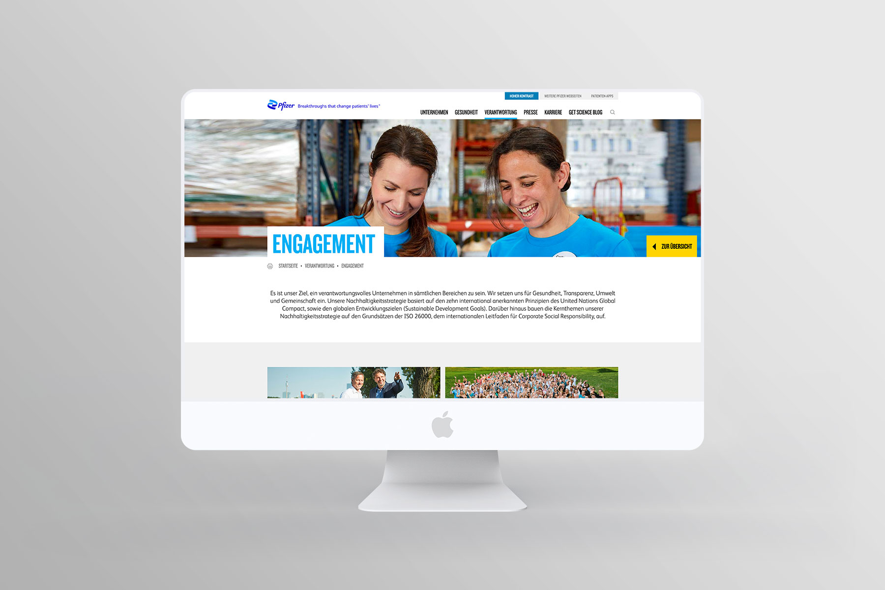 Desktop Ansicht Innenseite Engagement pfizer.at bis 2022