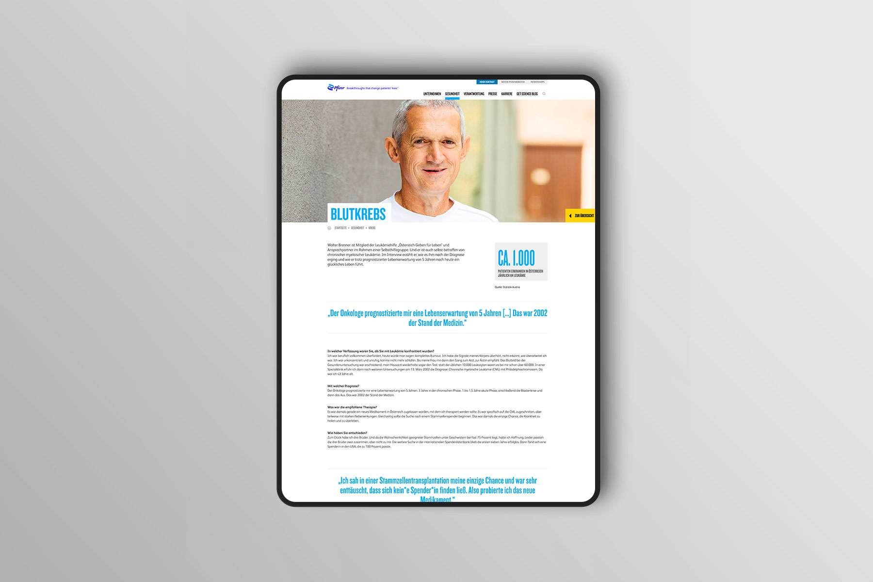 iPad Pro Ansicht Innenseite Blutkrebs pfizer.at bis 2022