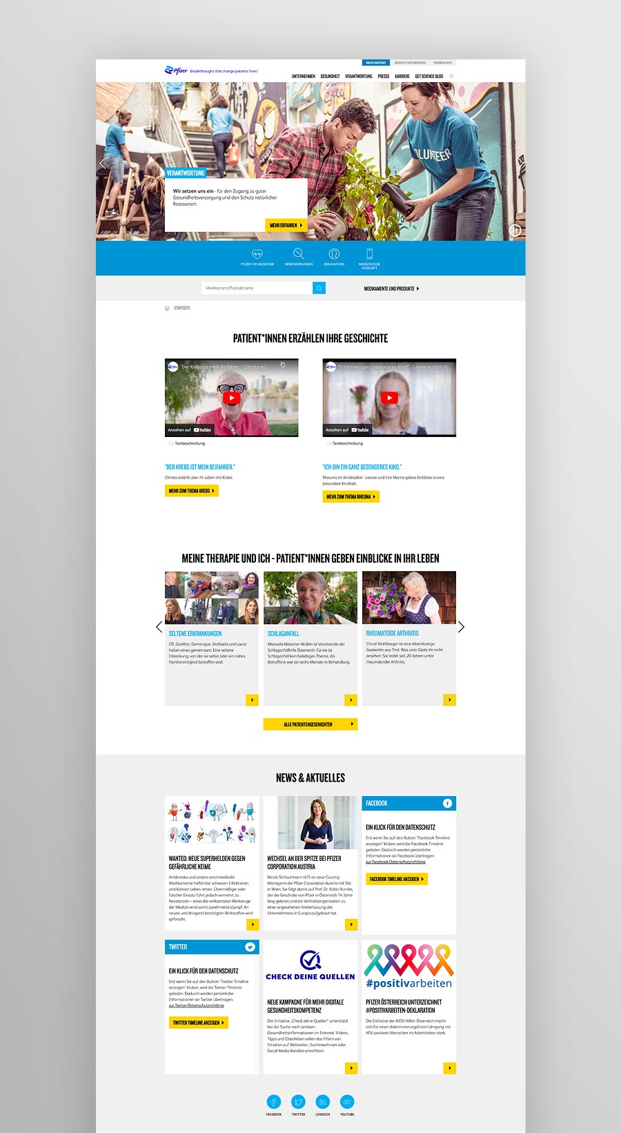 Screenshot Startseite pfizer.at bis 2022 (Umsetzung mit TYPO3)
