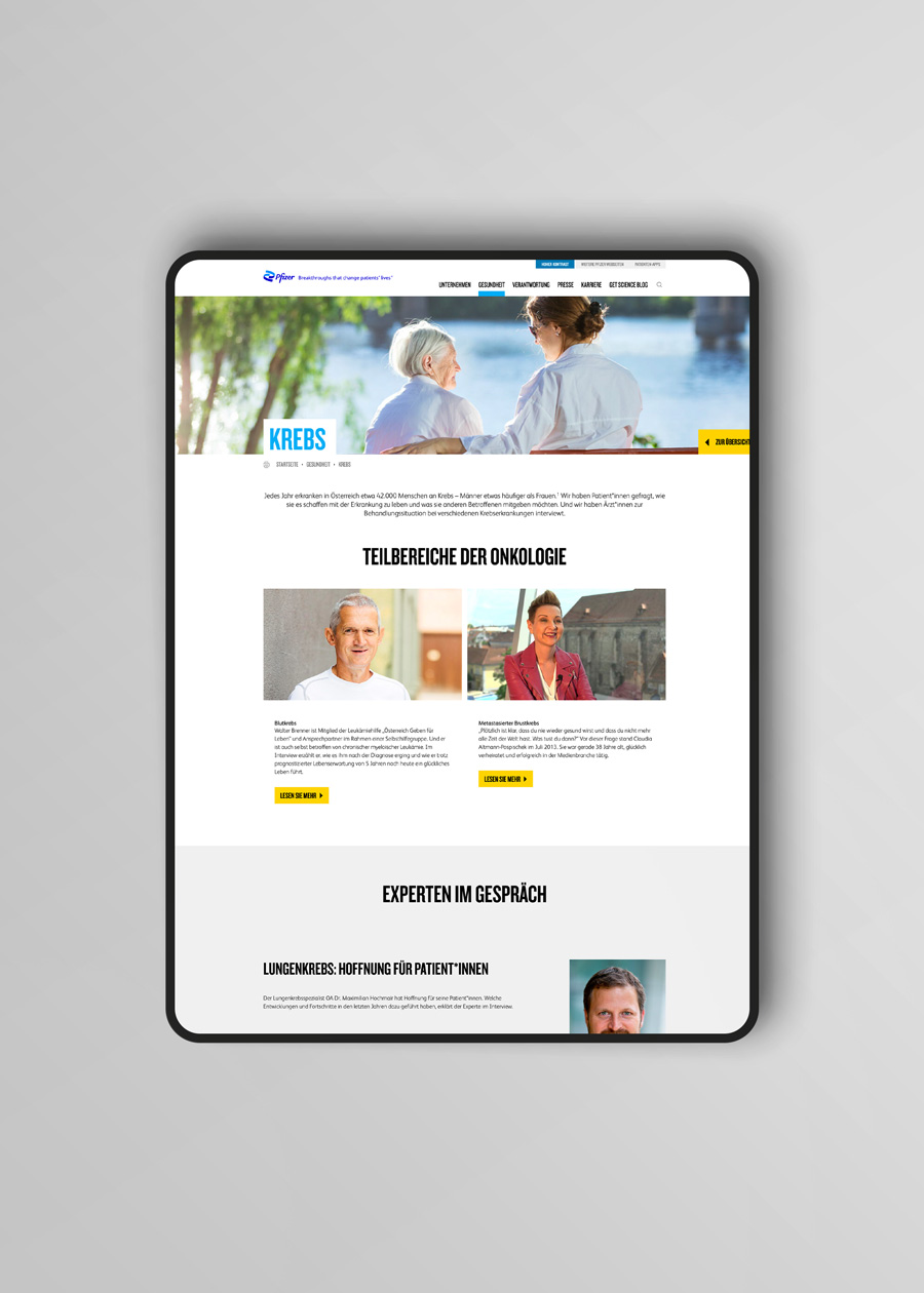 iPad Pro Ansicht Innenseite Krebs pfizer.at bis 2022