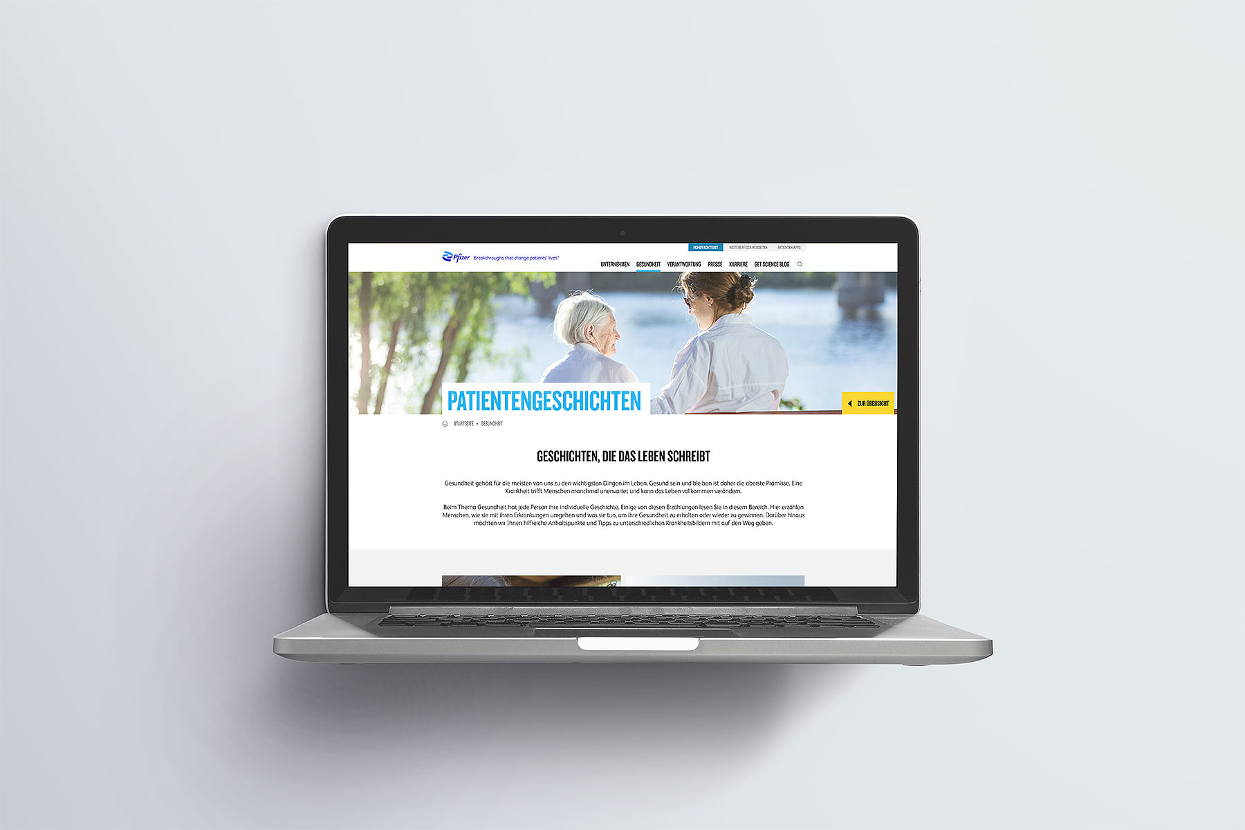 Desktop Ansicht Übersicht Patientengeschichten pfizer.at bis 2022