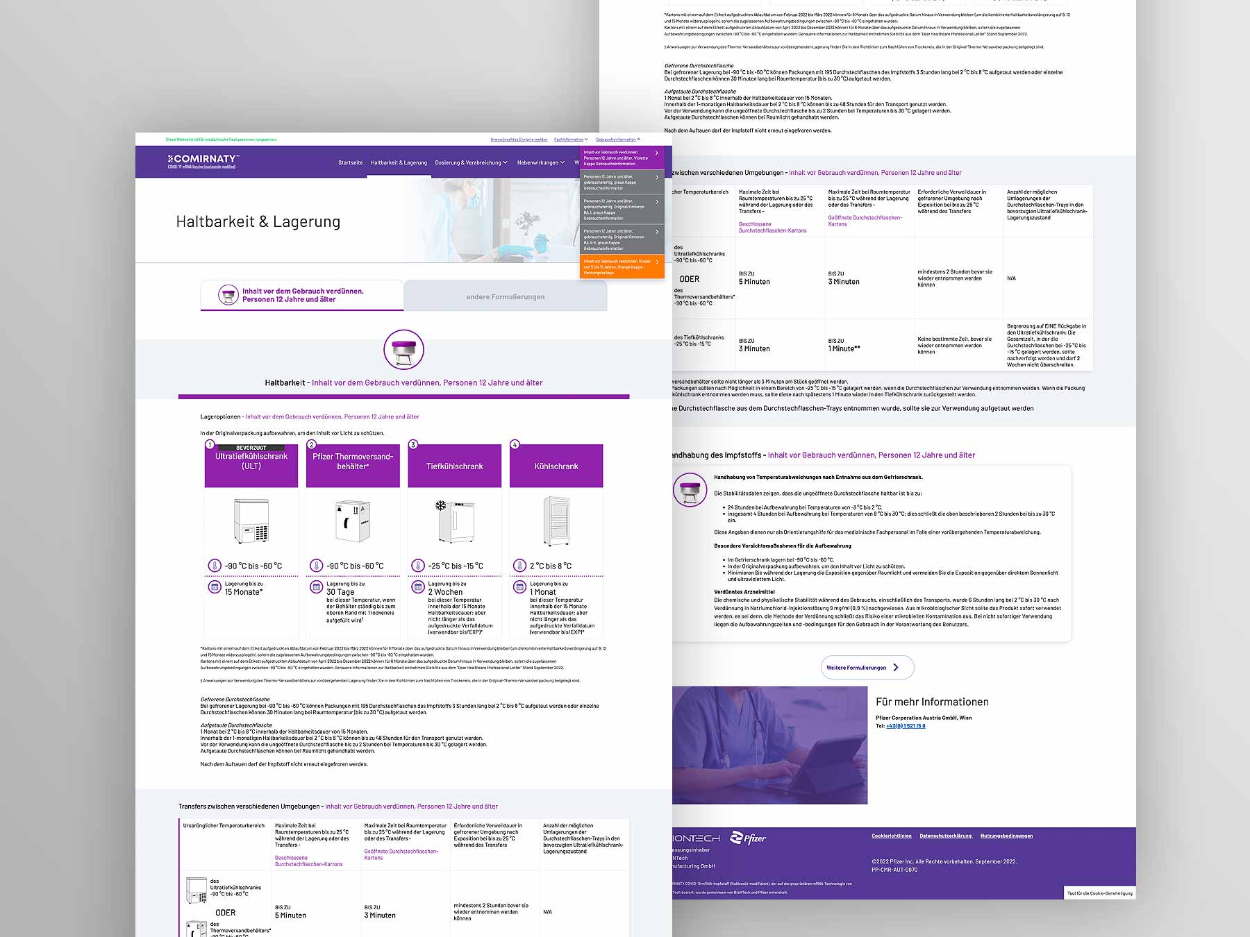 Screenshot Seite Haltbarkeit & Lagerung