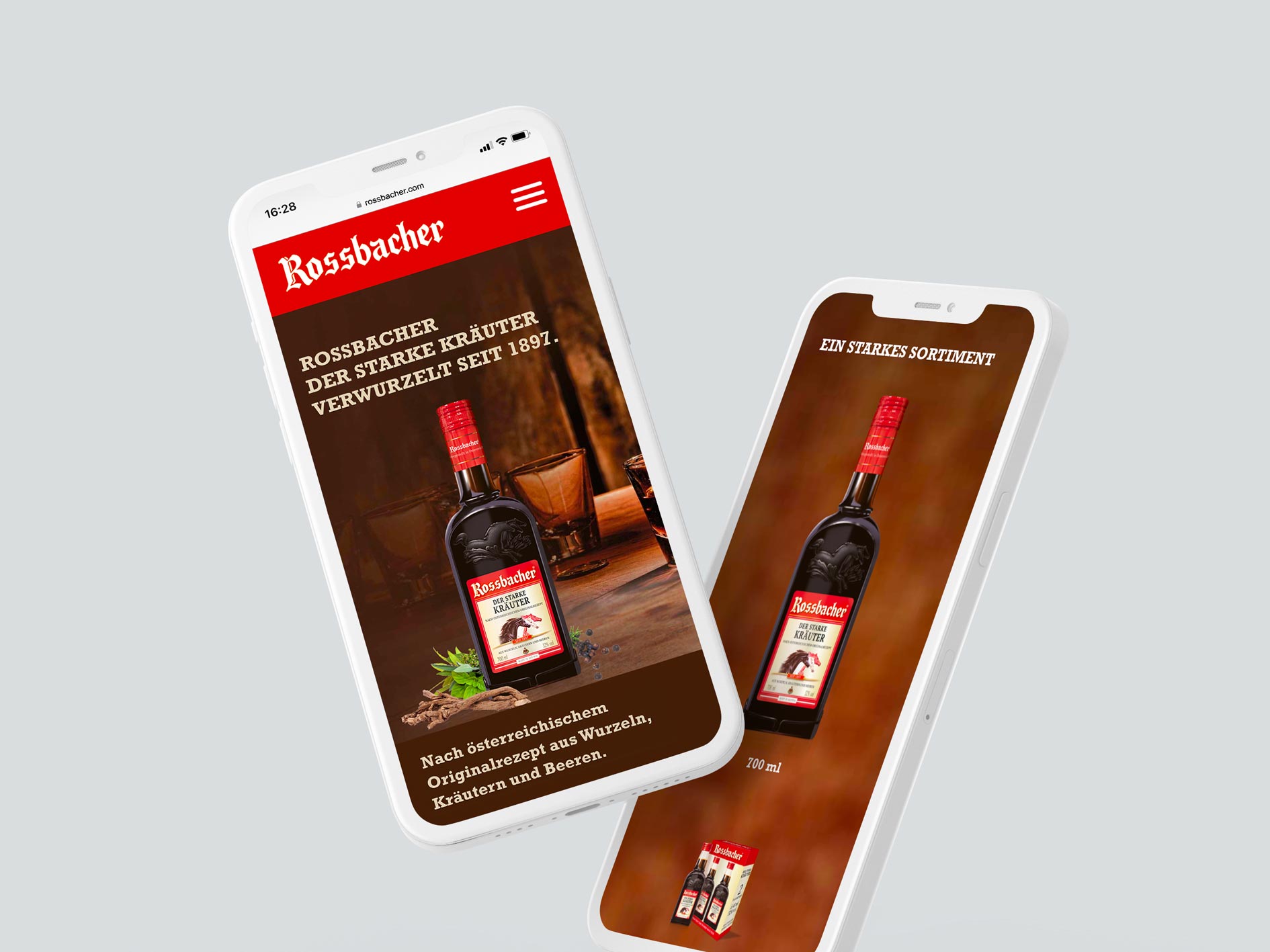 Montage Smartphone Ansichten rossbacher.com (umgesetzt mit TYPO3)