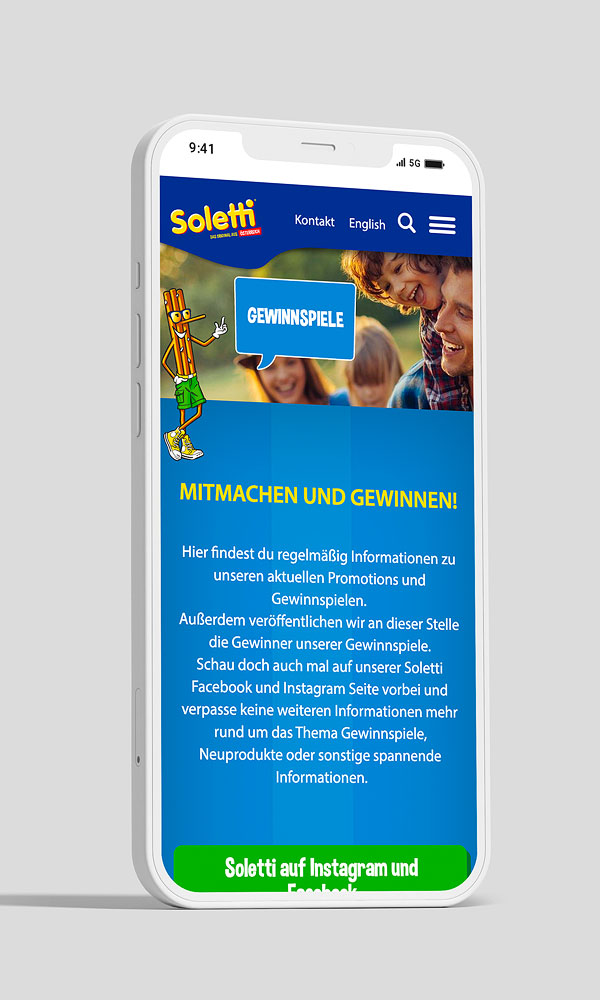 Smartphone Ansicht Innenseite Gewinnspiel soletti.at