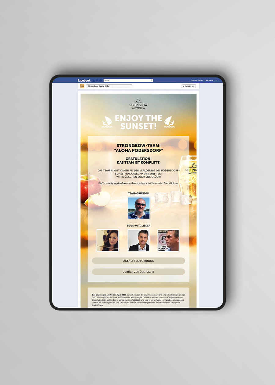 Screenshot Facebook Tab Team Enjoy the Sunset Strongbow Promotion 2015