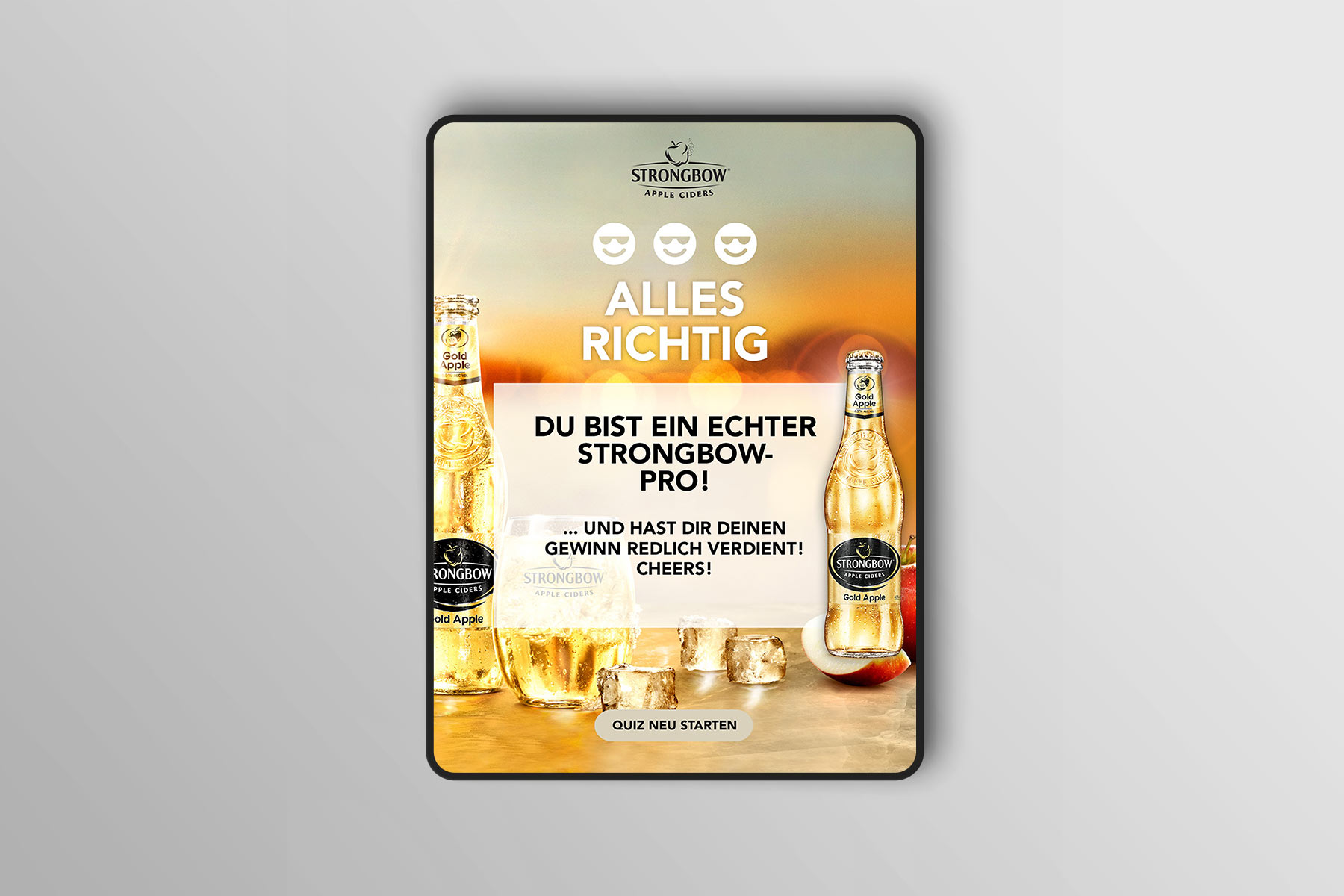 Gewinnscreen iPad Quiz Strongbow Promotion2015