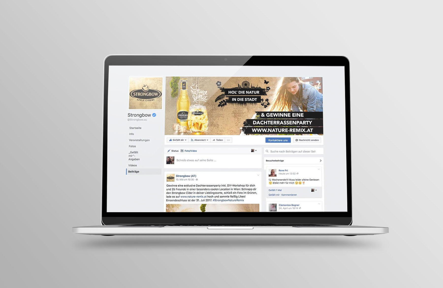 Laptop Ansicht Fanpage Strongbow für Kampagne Hol die Natur in die Stadt Strongbow 2017
