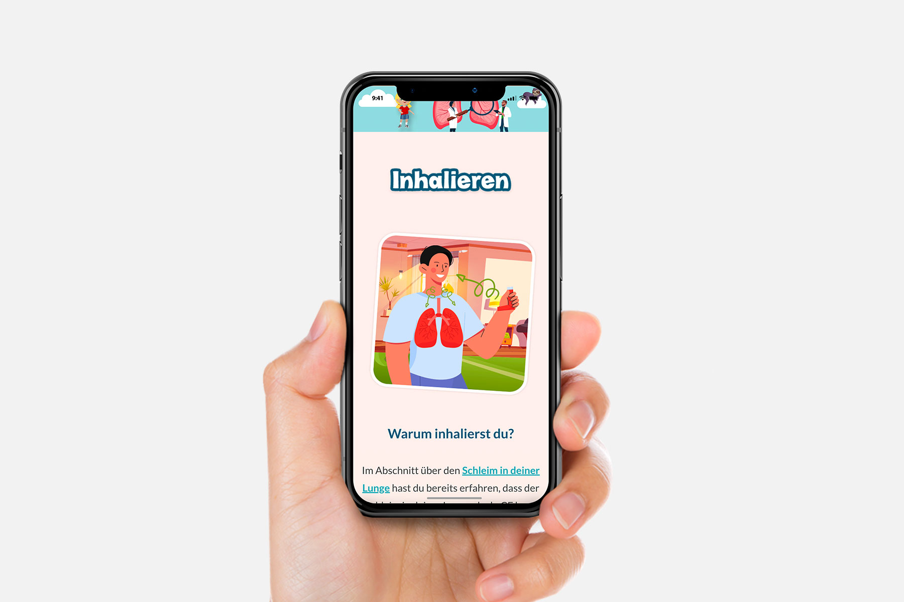 Screenshot der Seite Inhalieren auf einem Smartphone