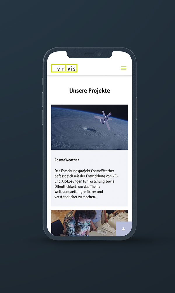 Smartphone Ansicht Projektübersicht vrvis.at