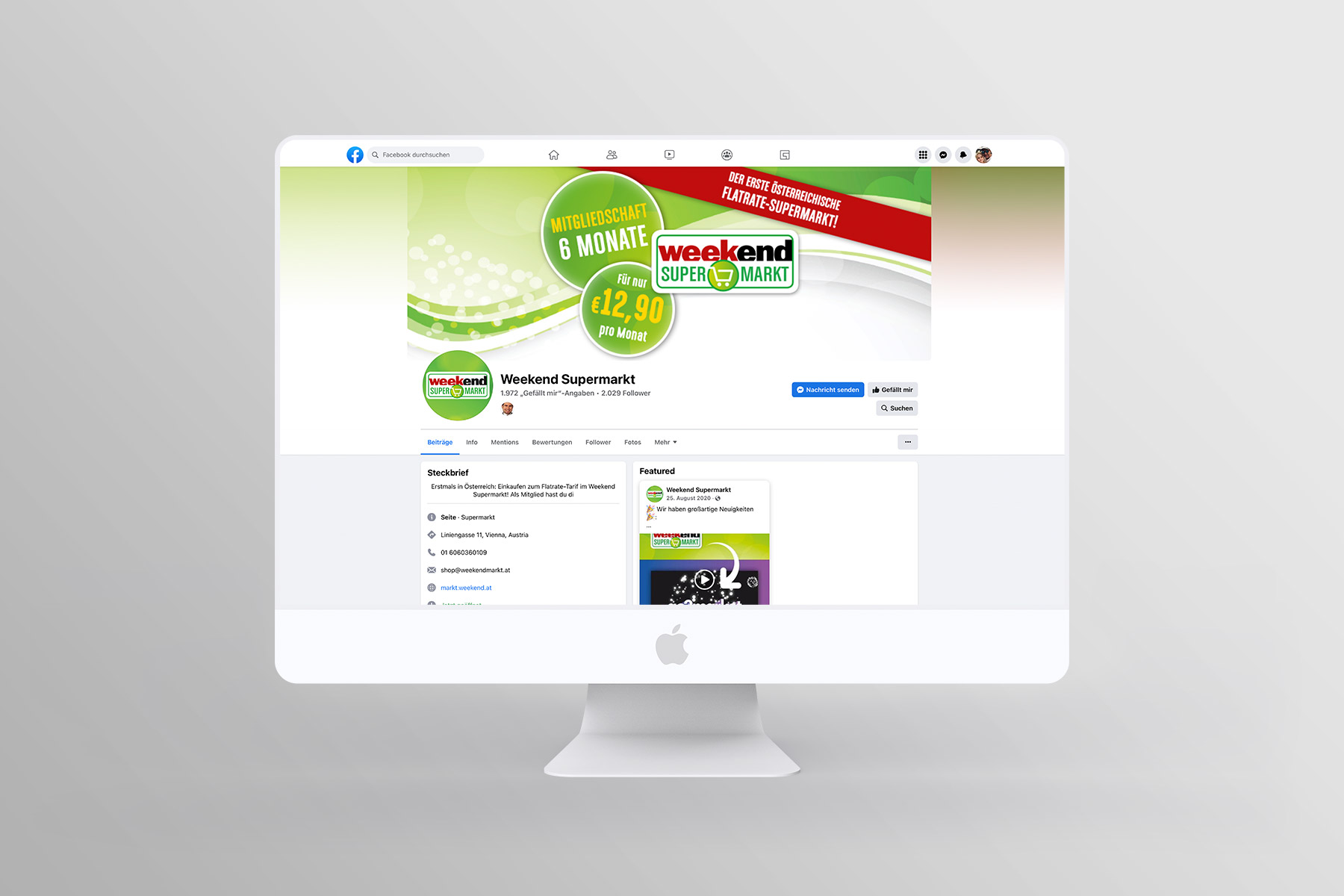 Desktop Ansicht Facebook Fanpage weekend supermarkt