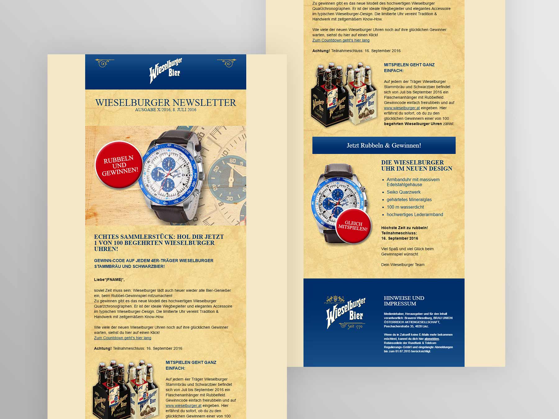 Screenshots Beispiel Newsletter Wieselburger 2016