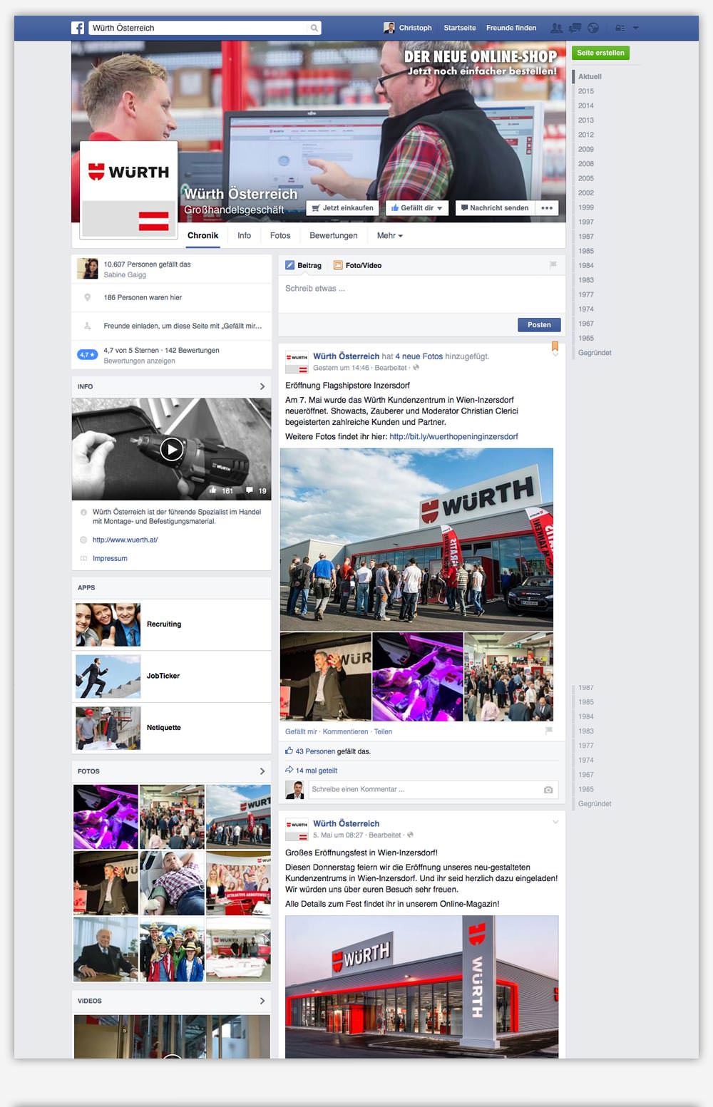 Screenshot 2015 Facebook Fanpage Würth Österreich