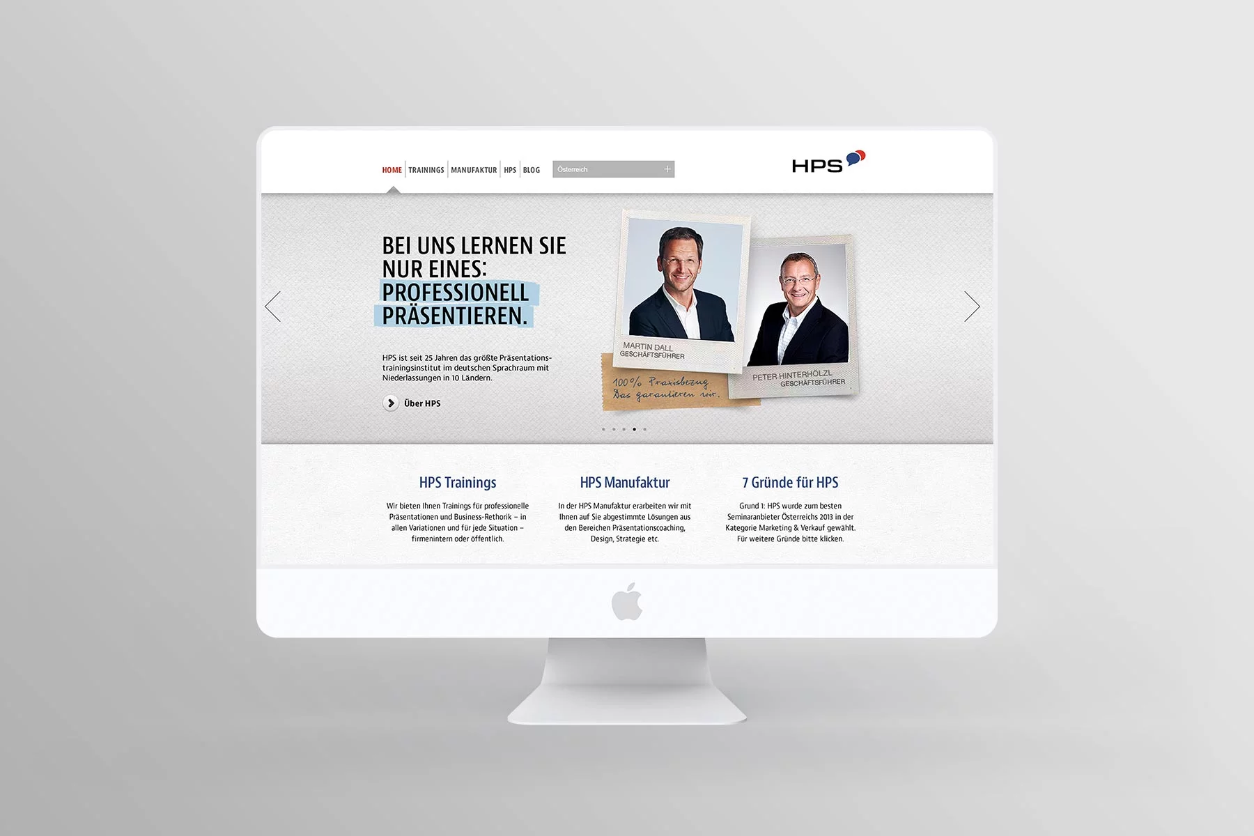 Desktop Ansicht Startseite hps-training.com 2013 (umgesetzt mit TYPO3)