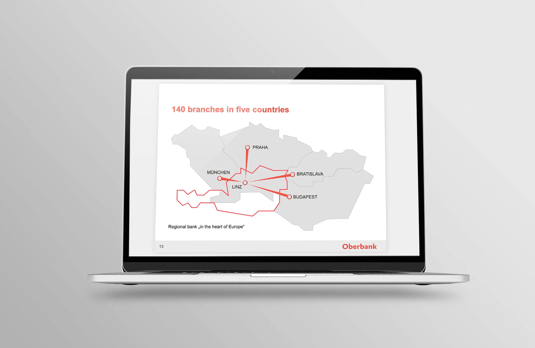 Montage Laptop Folie Landkarte Oberbank Präsentation