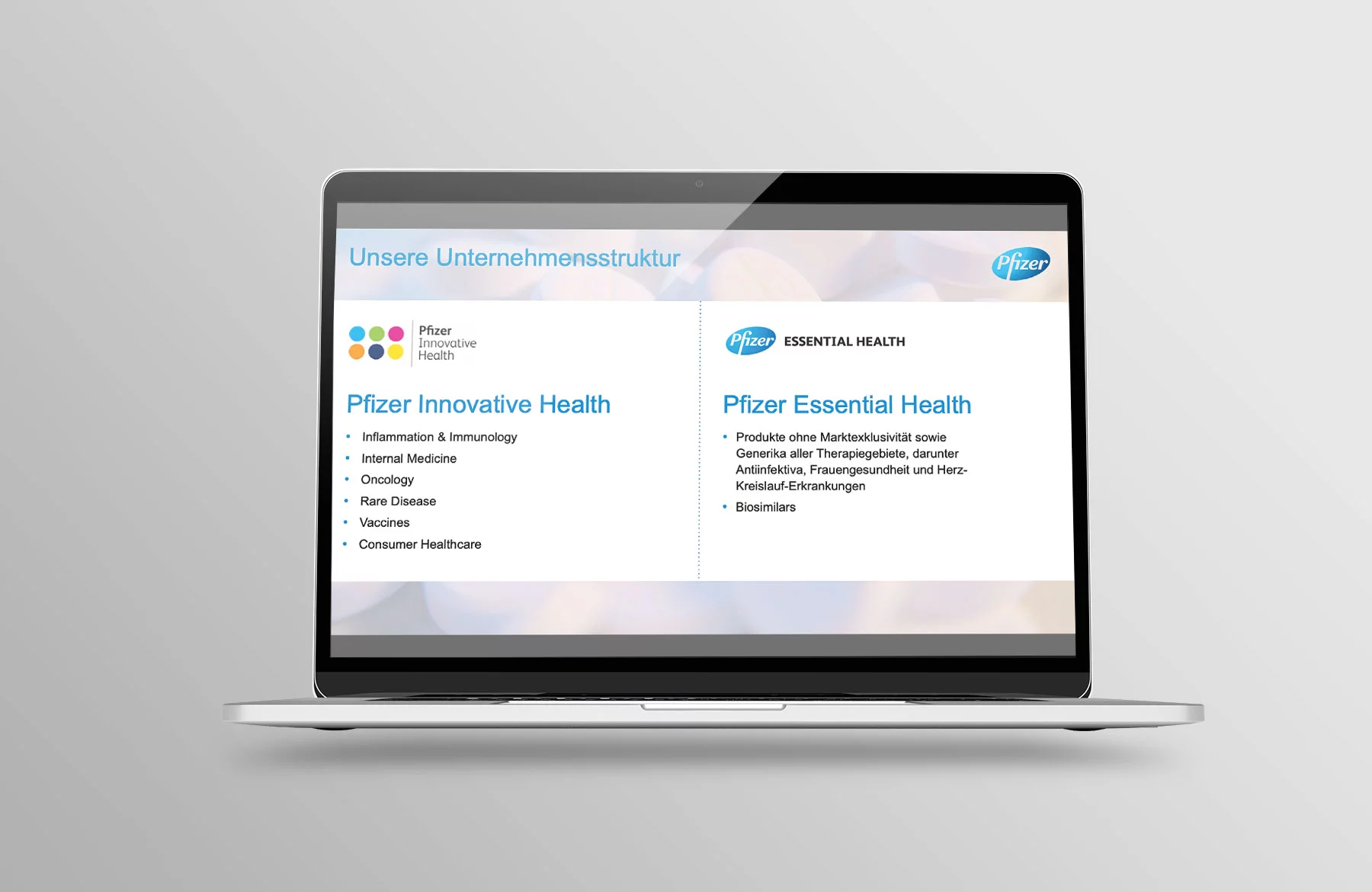Präsentationsdesign Pfizer 2017 Folie Unternehmensstruktur