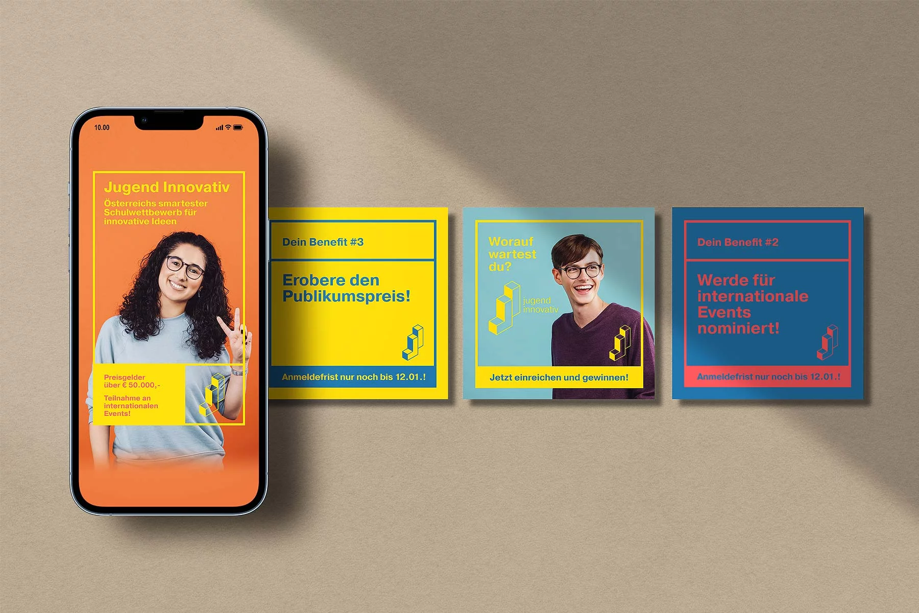 Montage von 4 Posting Entwürfen für Social Media