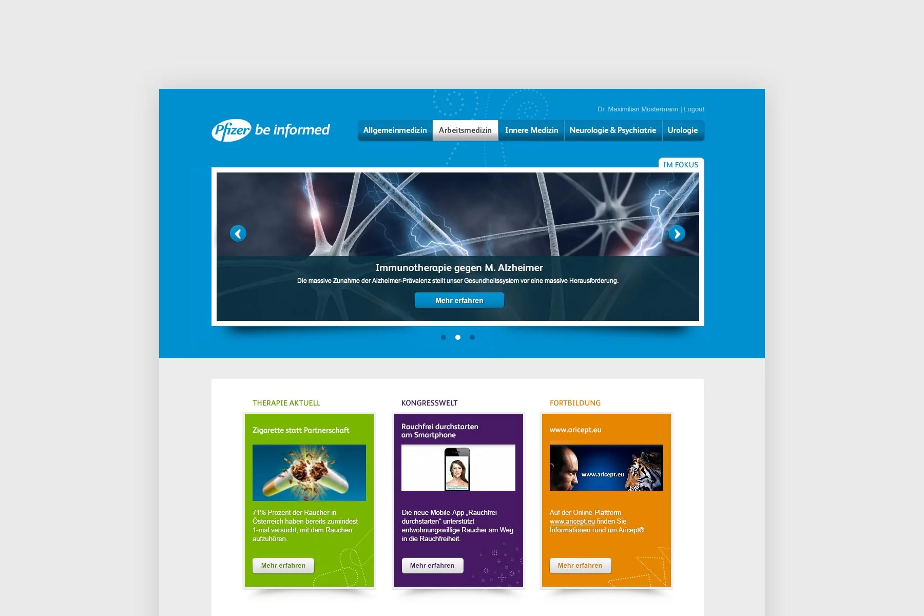 Screenshot Startseite be-informed Teil 1