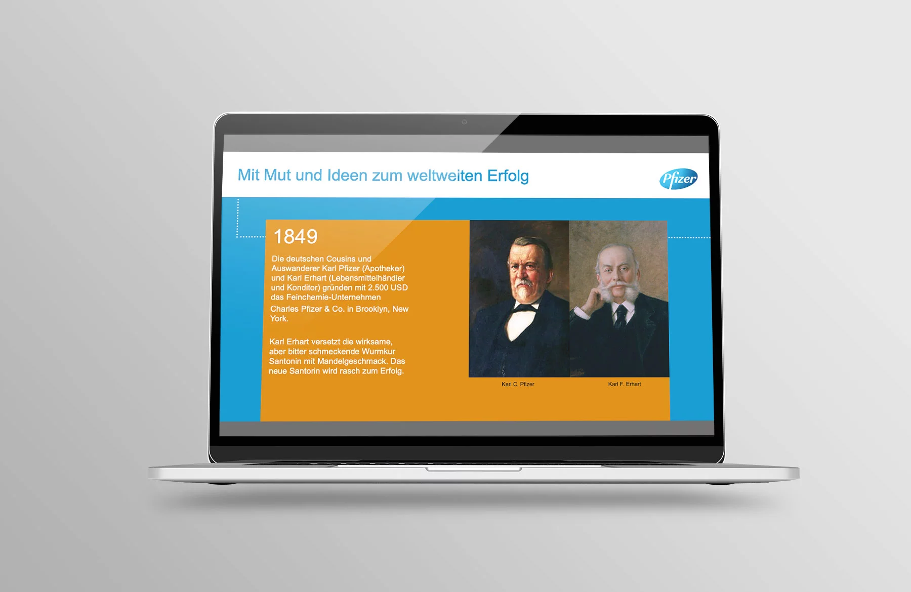 Präsentationsdesign Pfizer 2017 Folie Geschichte