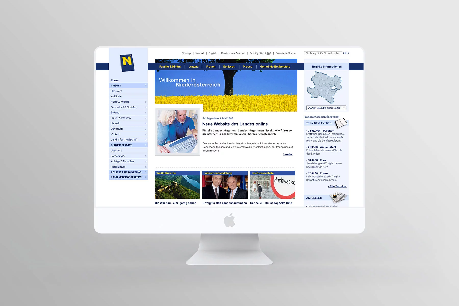 Desktop Ansicht Startseite noe.gv.at (bis 2016)