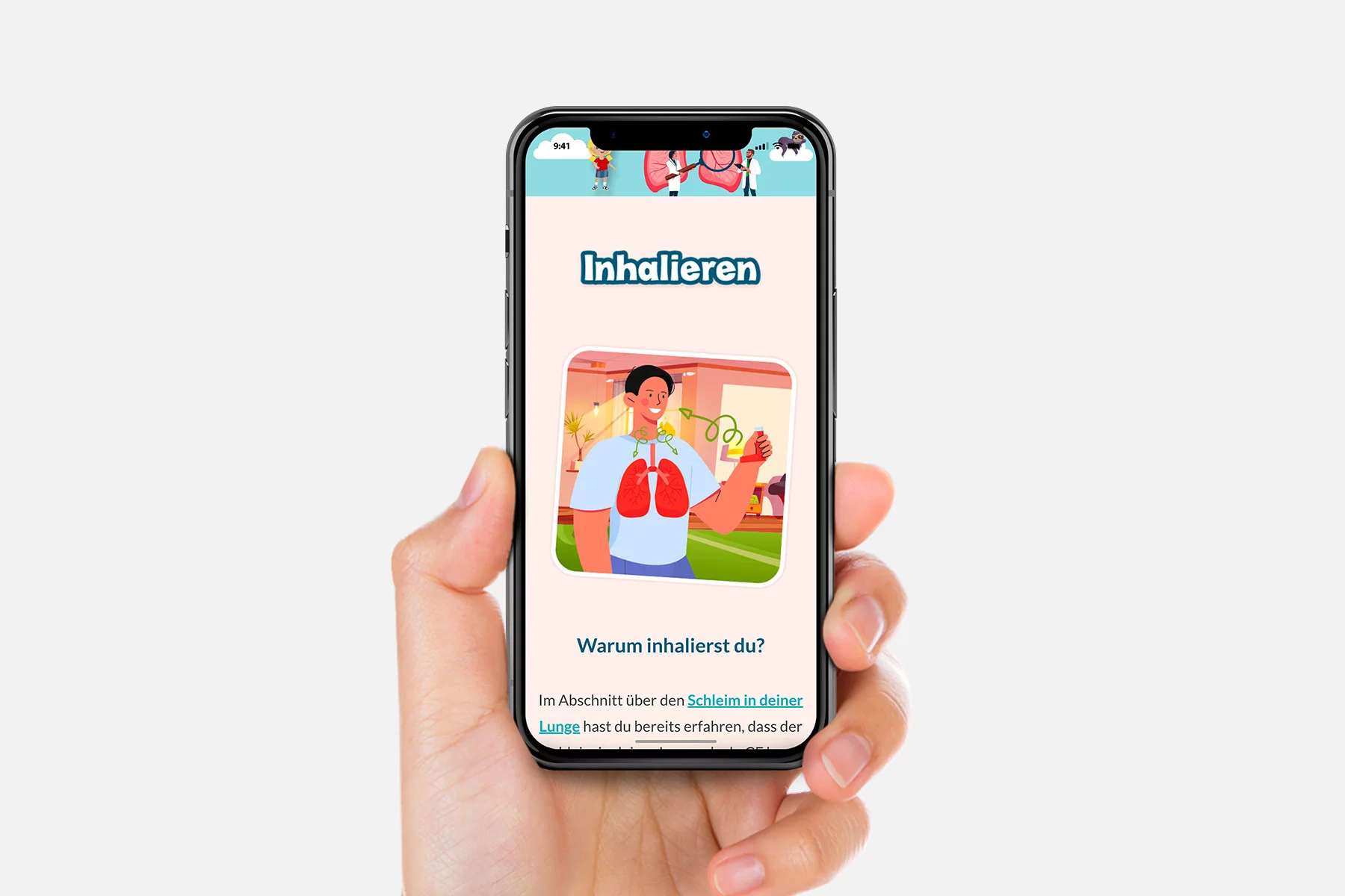 Screenshot der Seite Inhalieren auf einem Smartphone