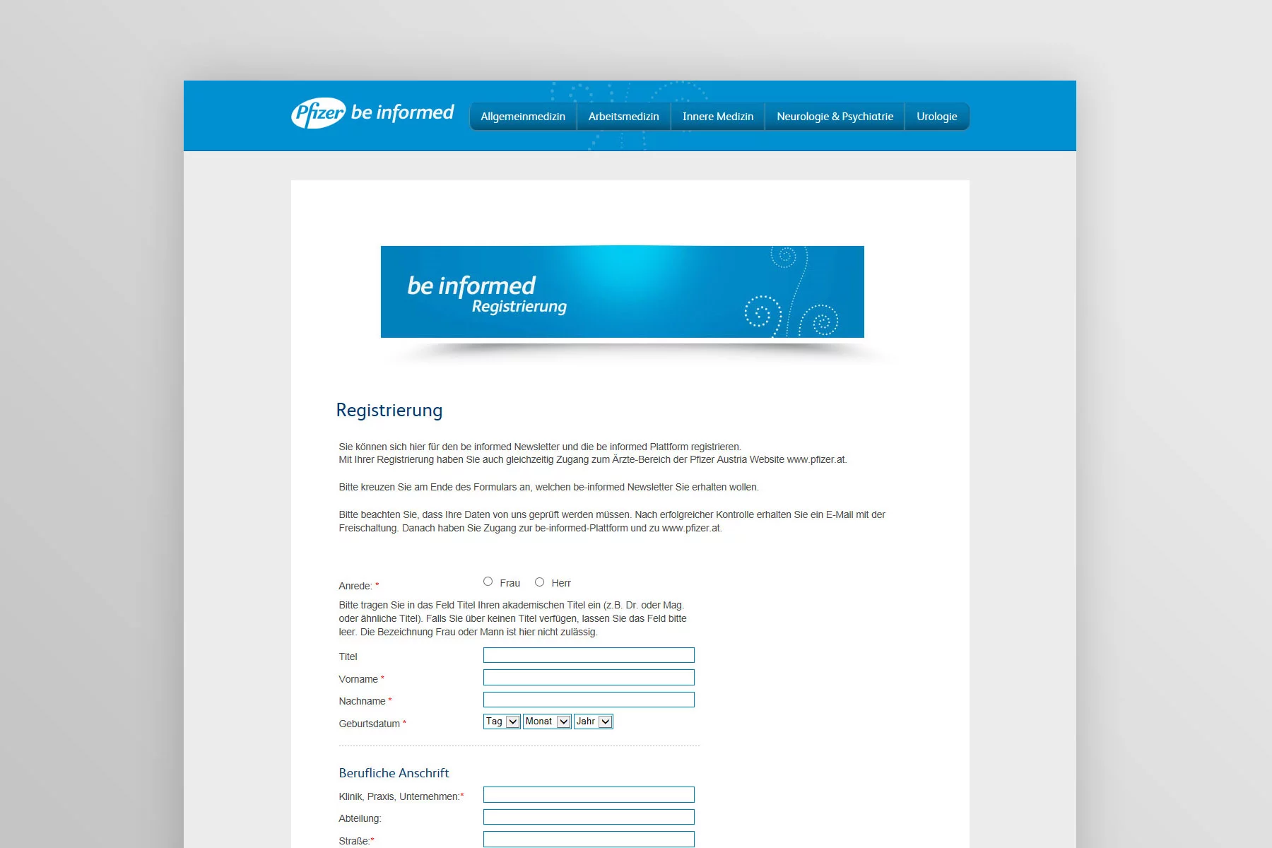 Screenshot Registrierung be-informed